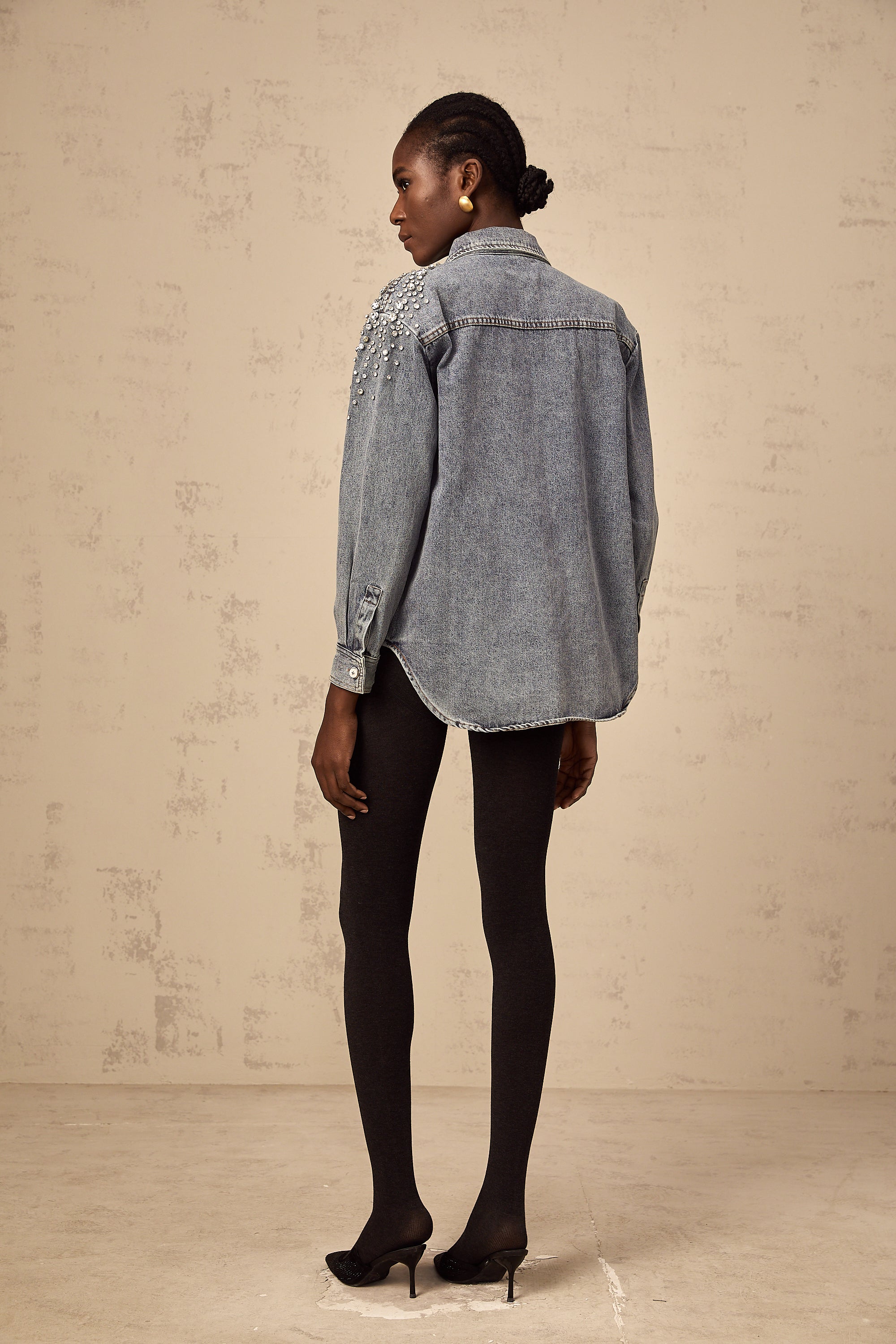 Ségolène blue rhinestone-embellished denim shirt