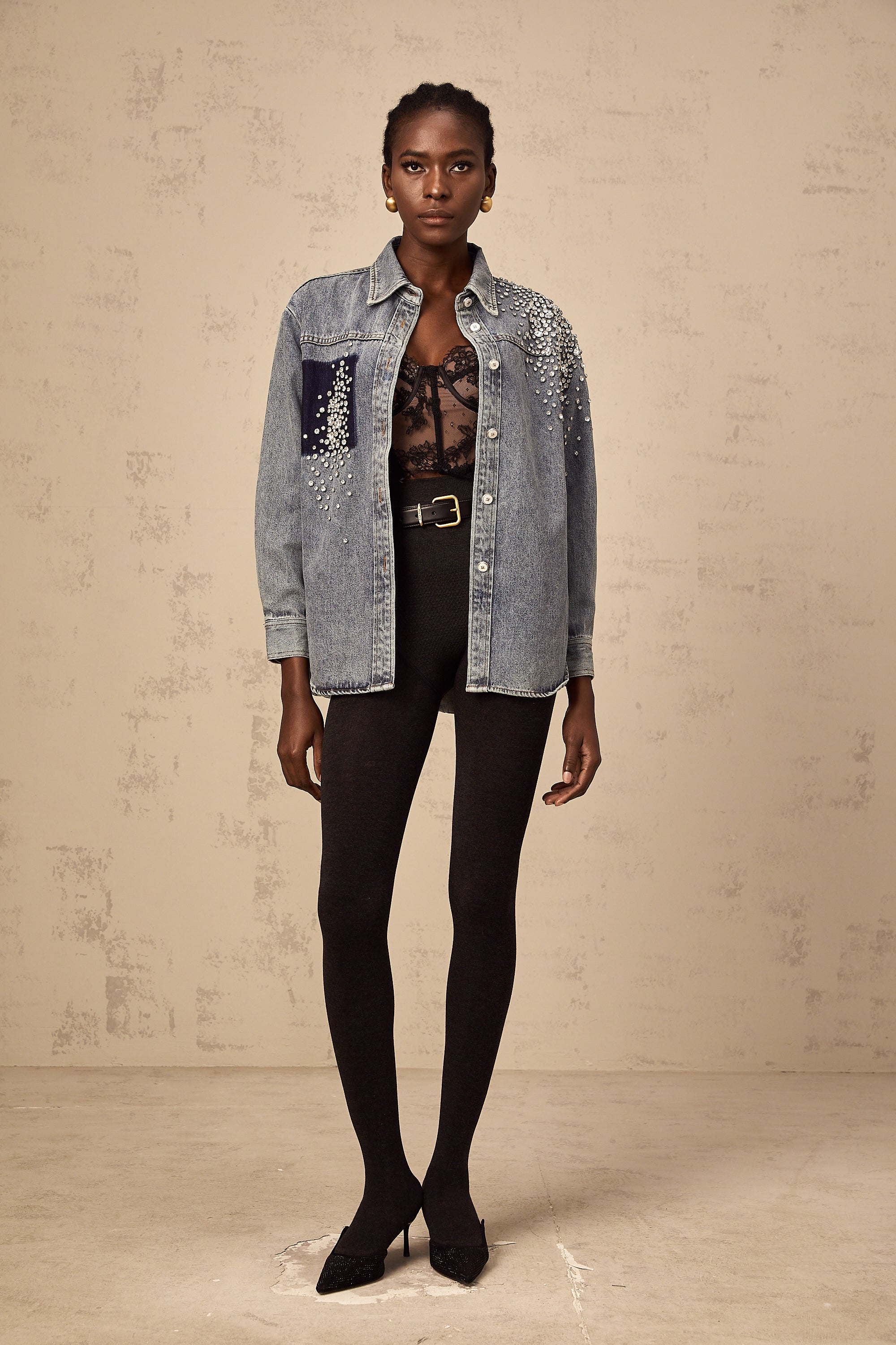 Ségolène blue rhinestone-embellished denim shirt