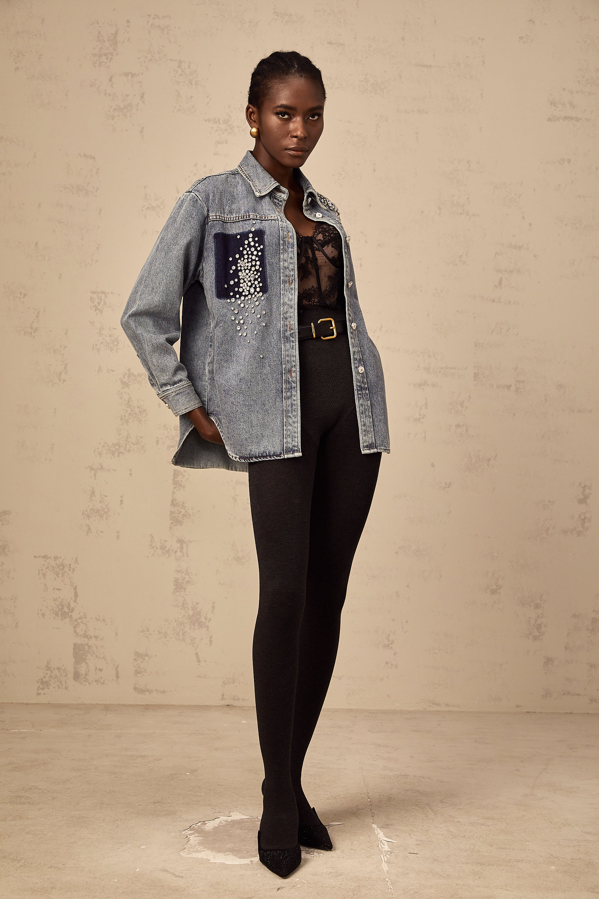 Ségolène blue rhinestone-embellished denim shirt