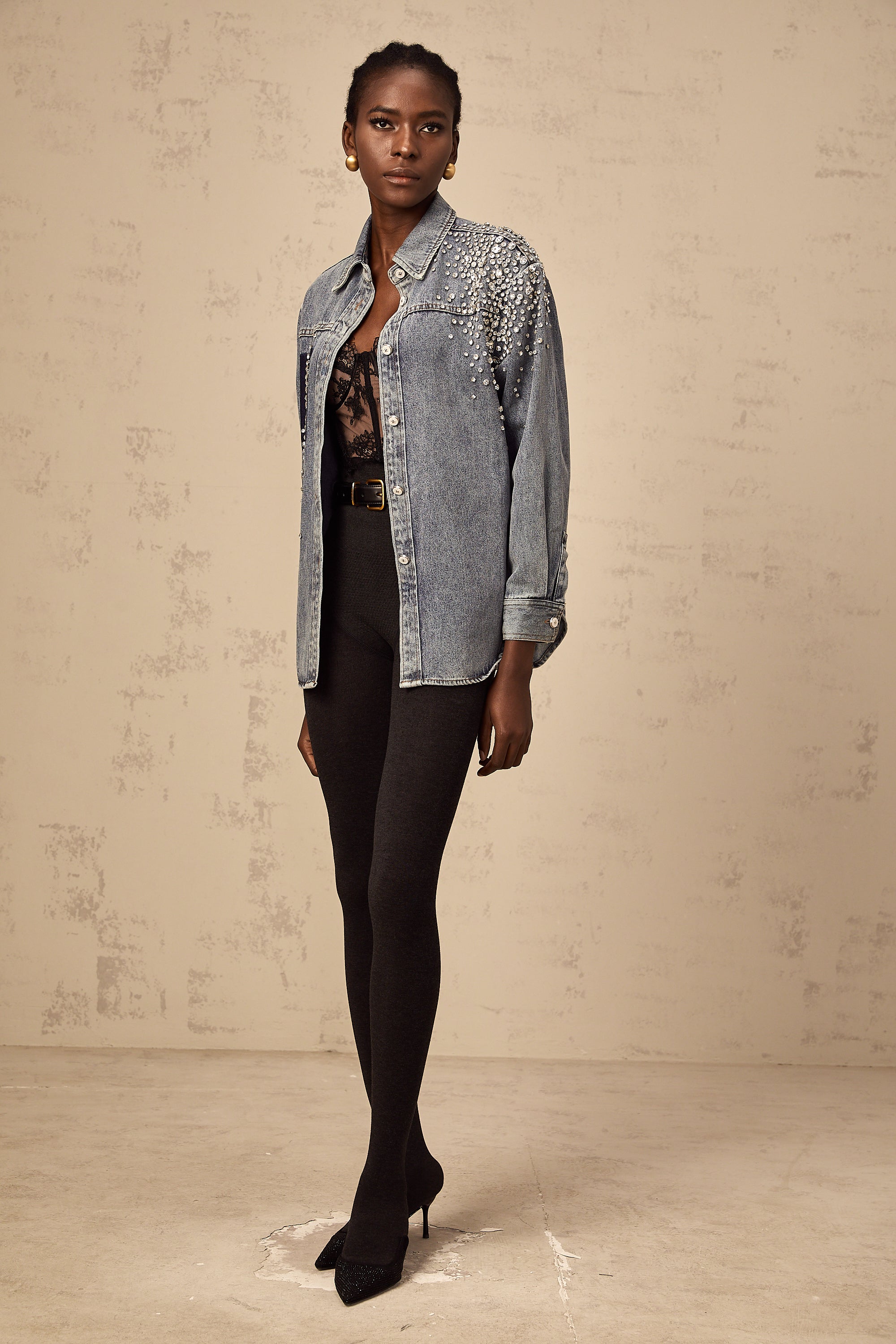 Ségolène blue rhinestone-embellished denim shirt