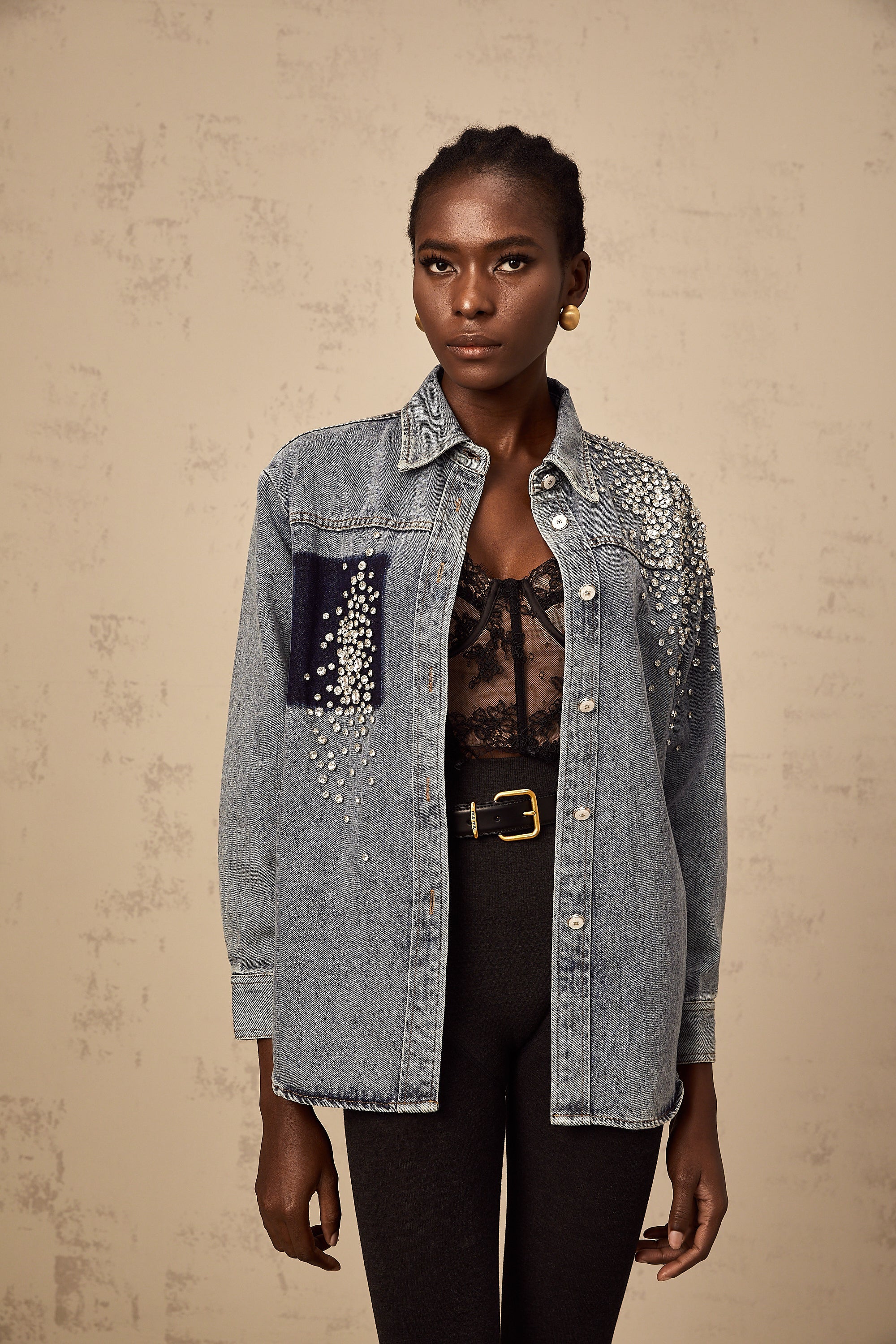 Ségolène blue rhinestone-embellished denim shirt