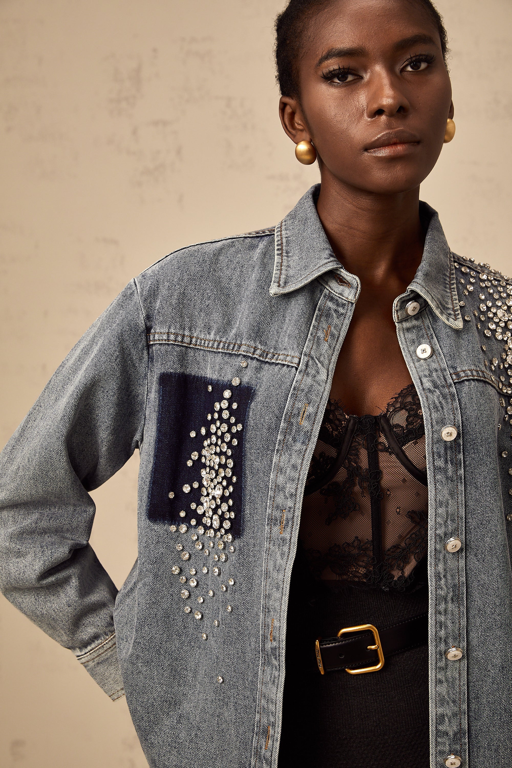 Ségolène blue rhinestone-embellished denim shirt
