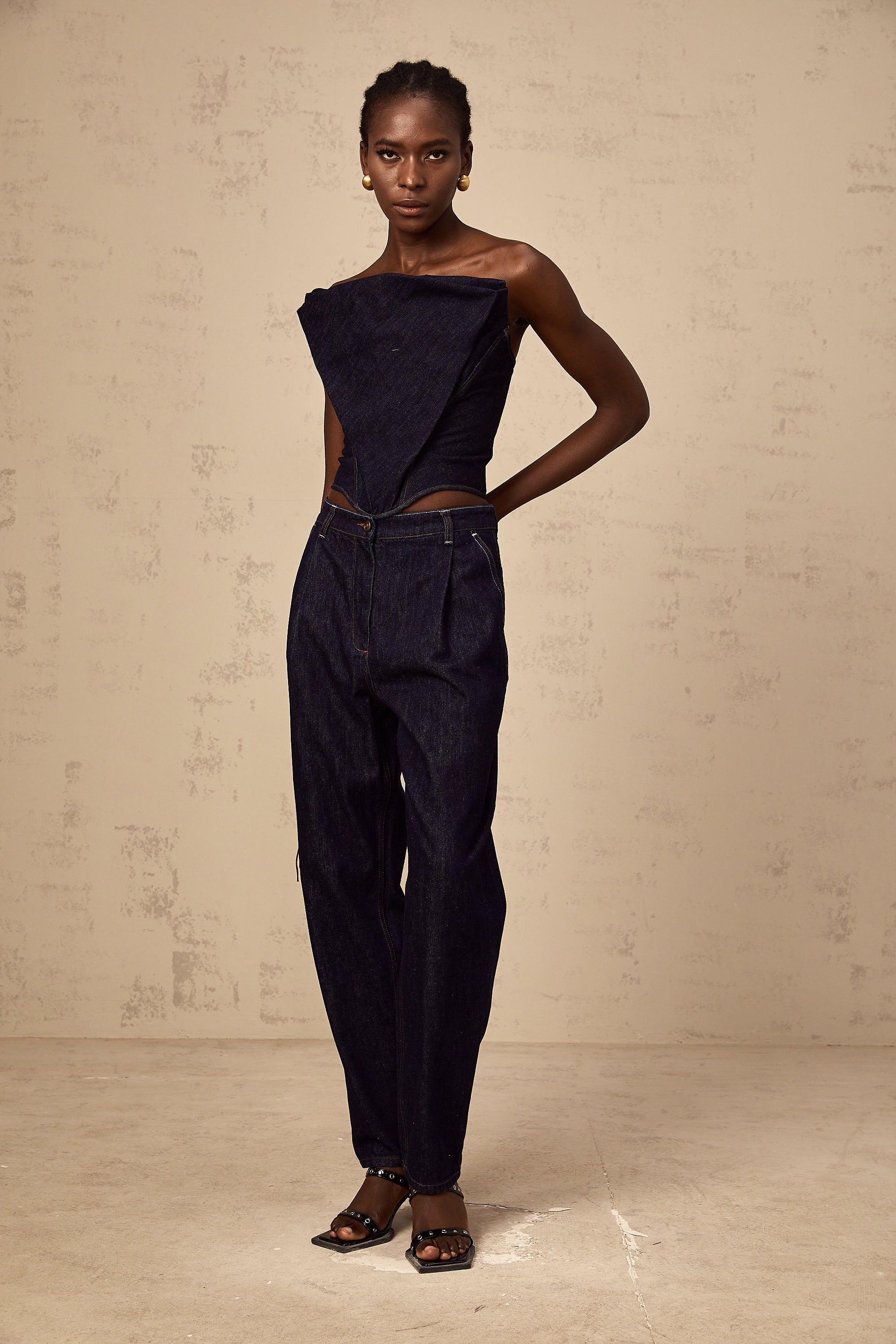 Danaé blue high-rise pleated-detail jeans