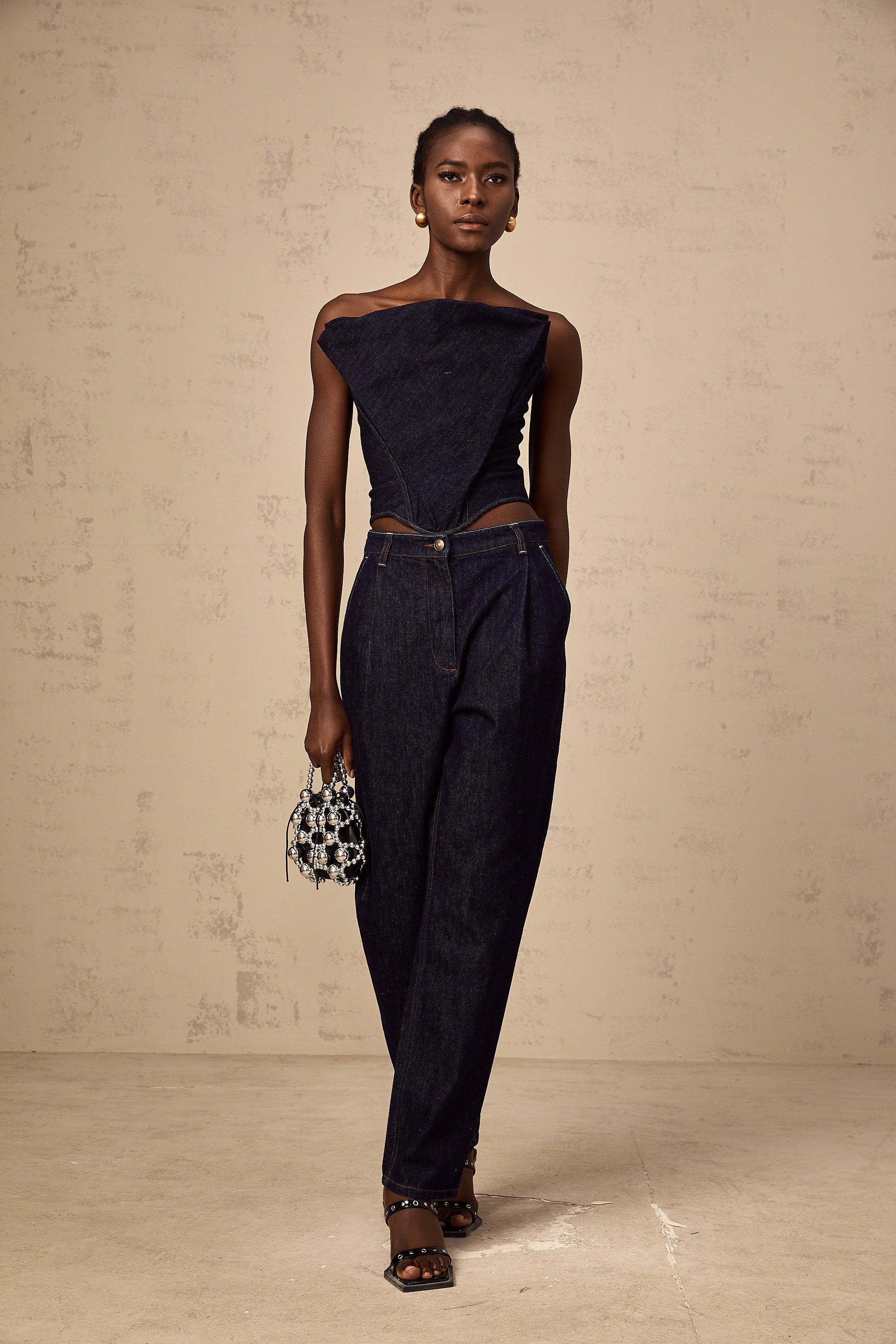 Danaé blue high-rise pleated-detail jeans