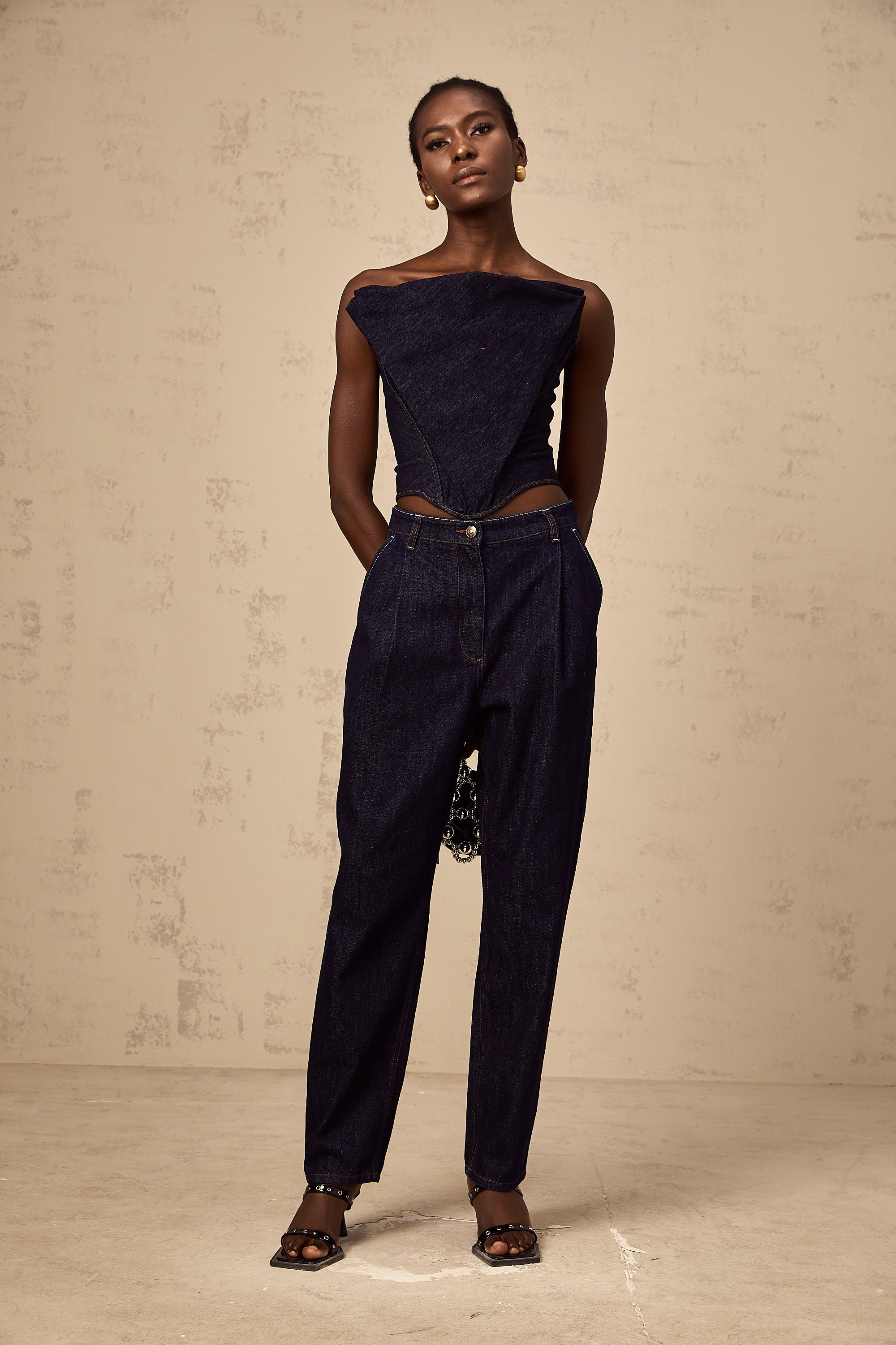 Danaé blue high-rise pleated-detail jeans