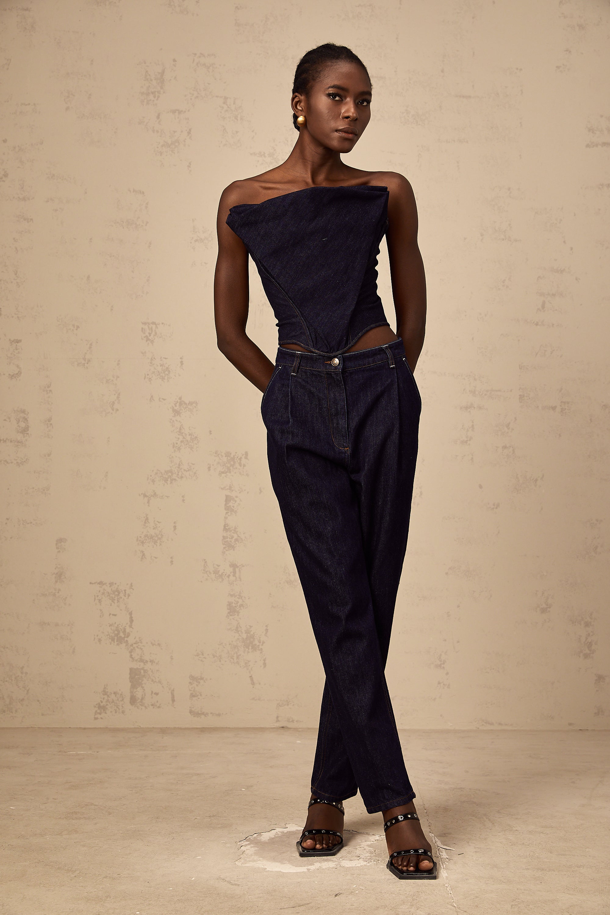 Danaé blue high-rise pleated-detail jeans