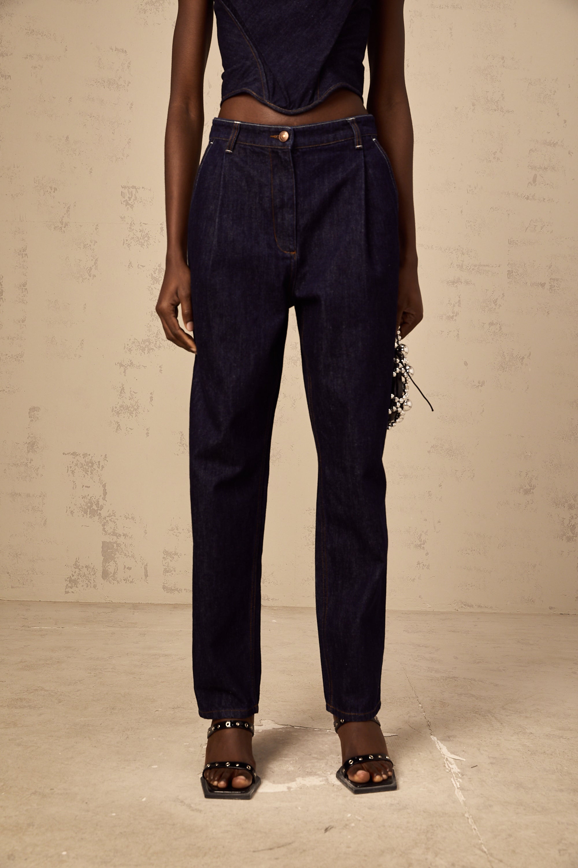 Danaé blue high-rise pleated-detail jeans