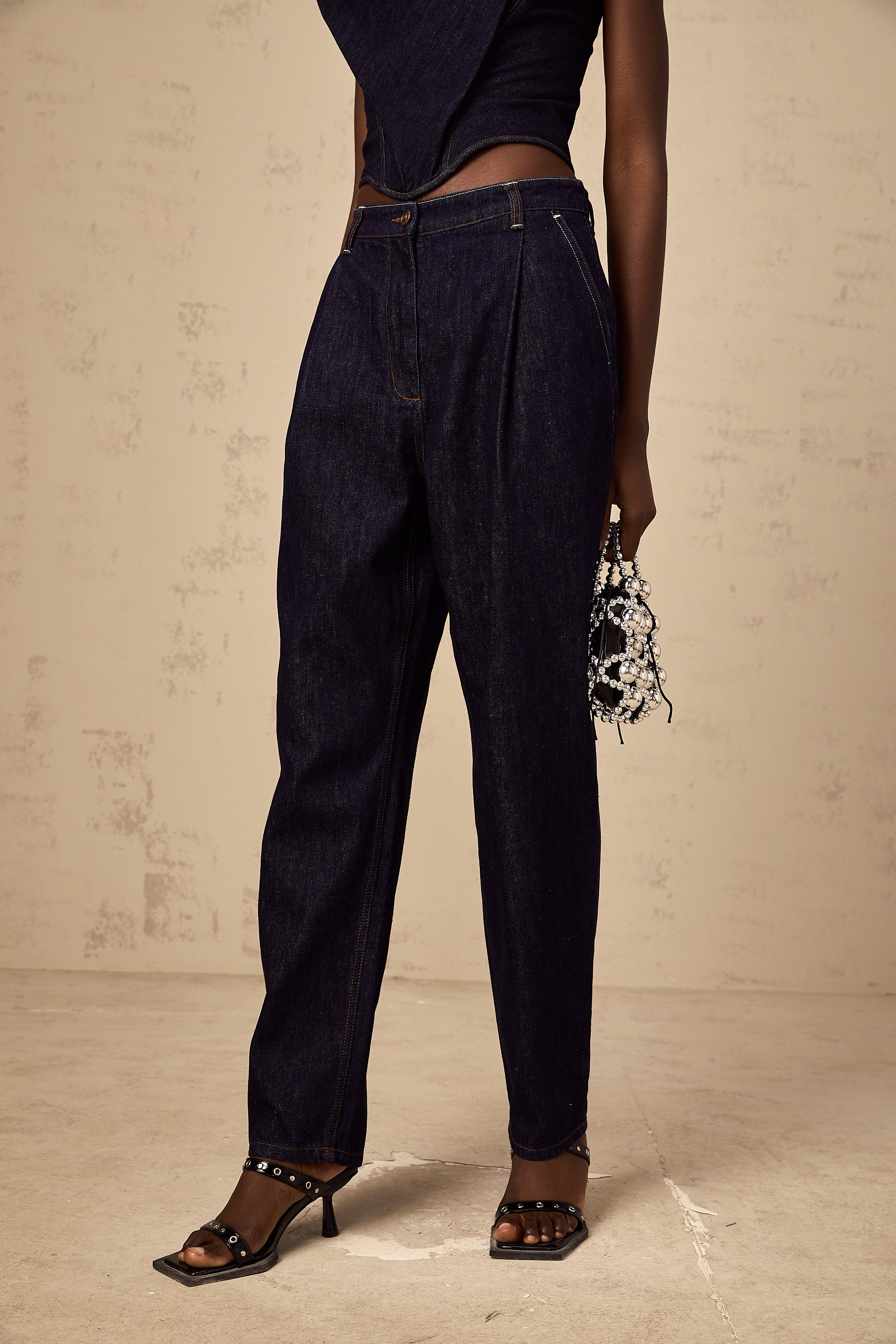 Danaé blue high-rise pleated-detail jeans