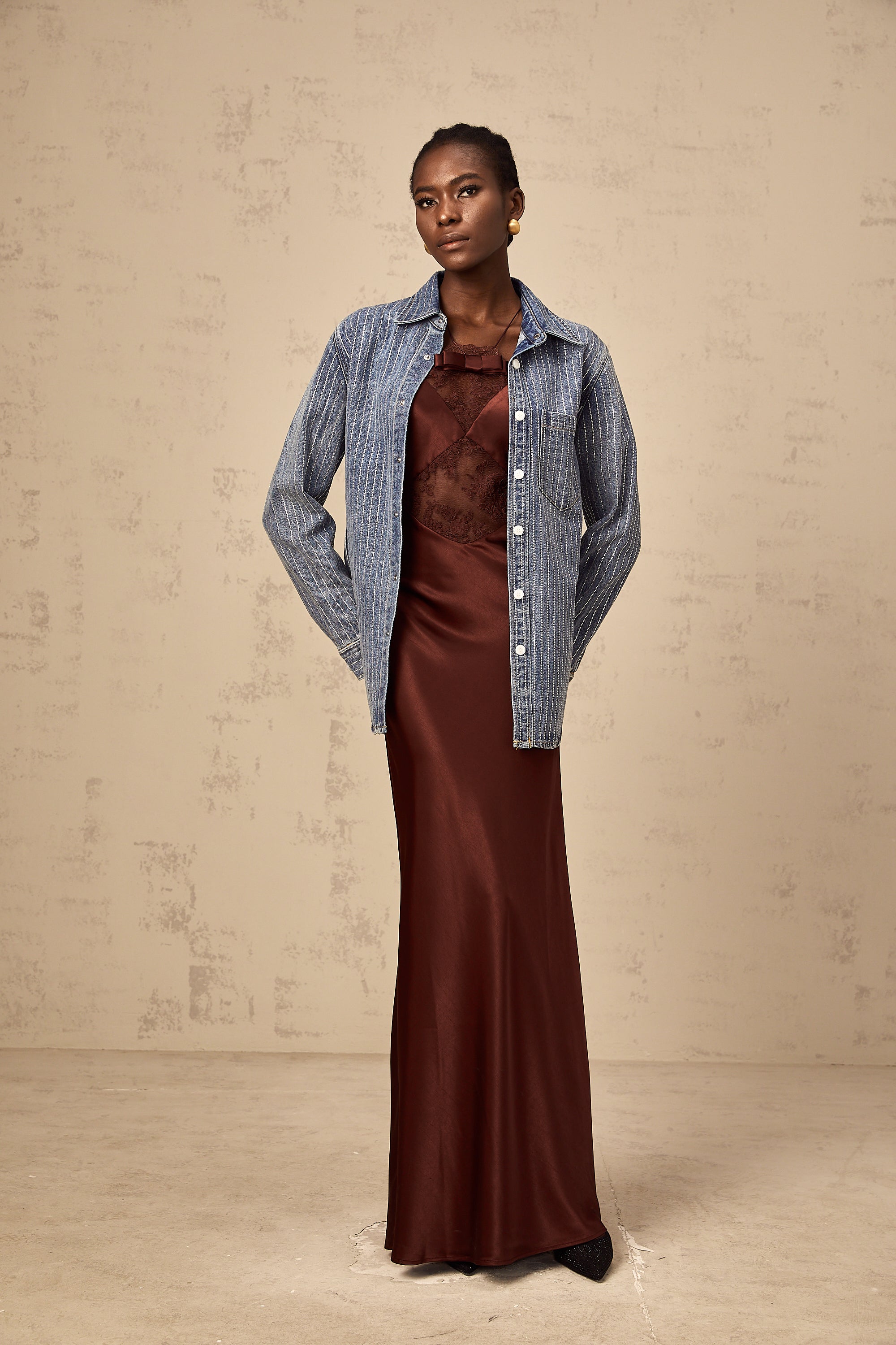 Joséphine blue embellished vertical-stripe denim shirt