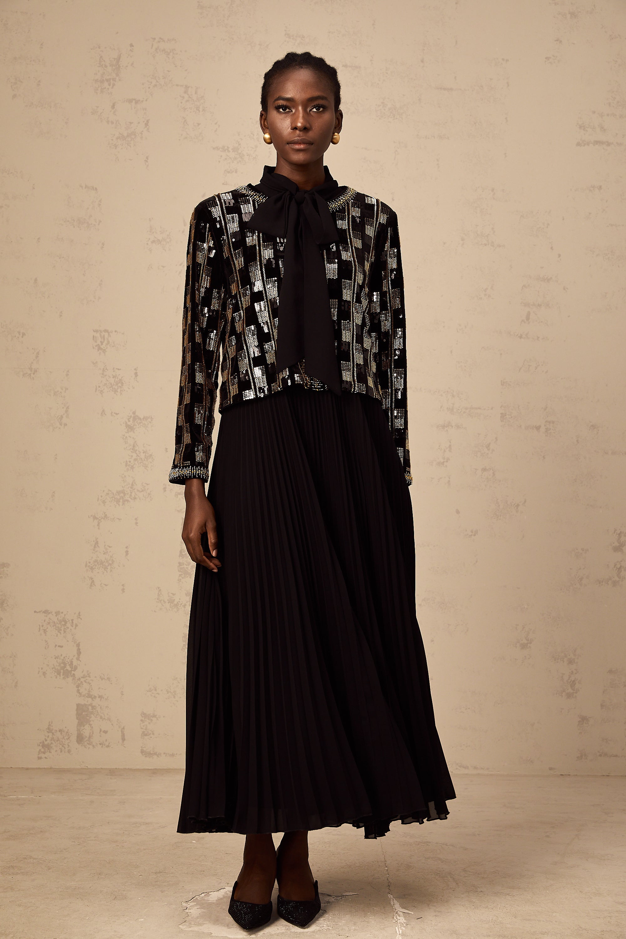 Éva check sequined cardigan & dress matching set