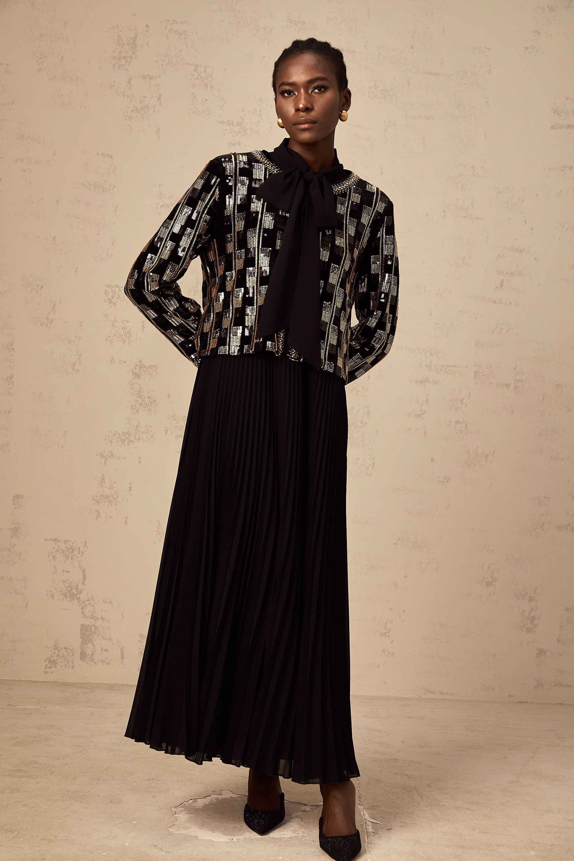 Éva check sequined cardigan & dress matching set
