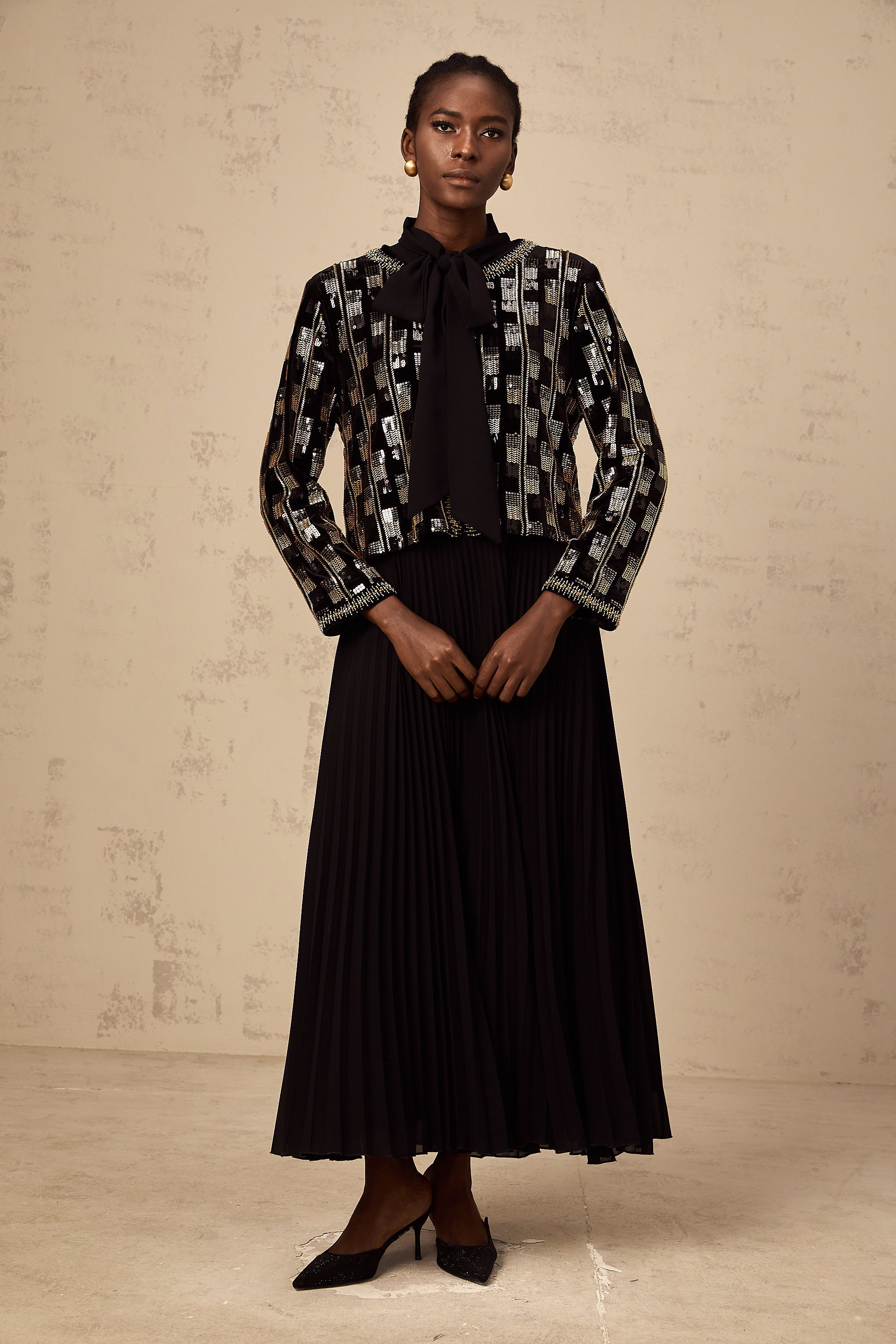 Éva check sequined cardigan & dress matching set