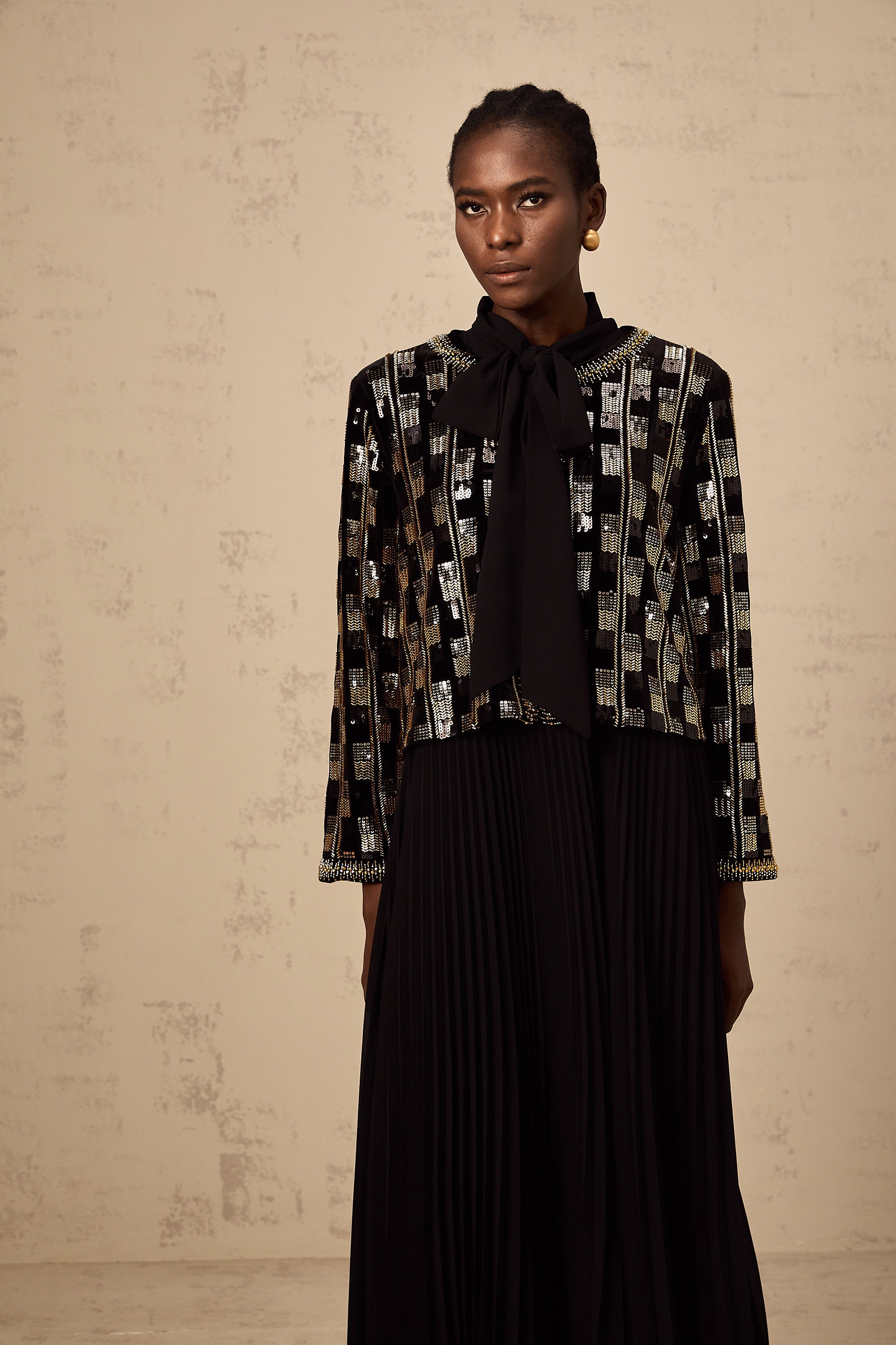 Éva check sequined cardigan & dress matching set