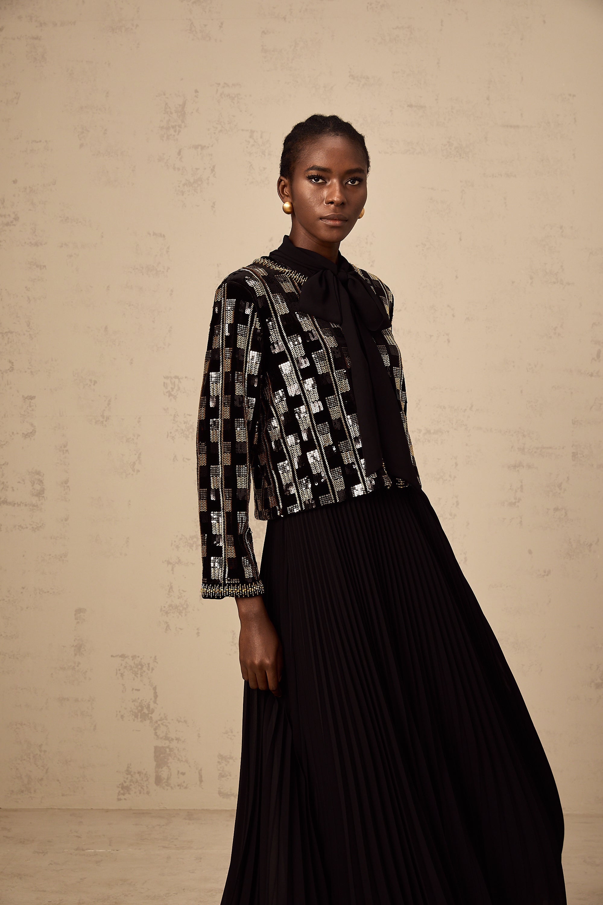 Éva check sequined cardigan & dress matching set