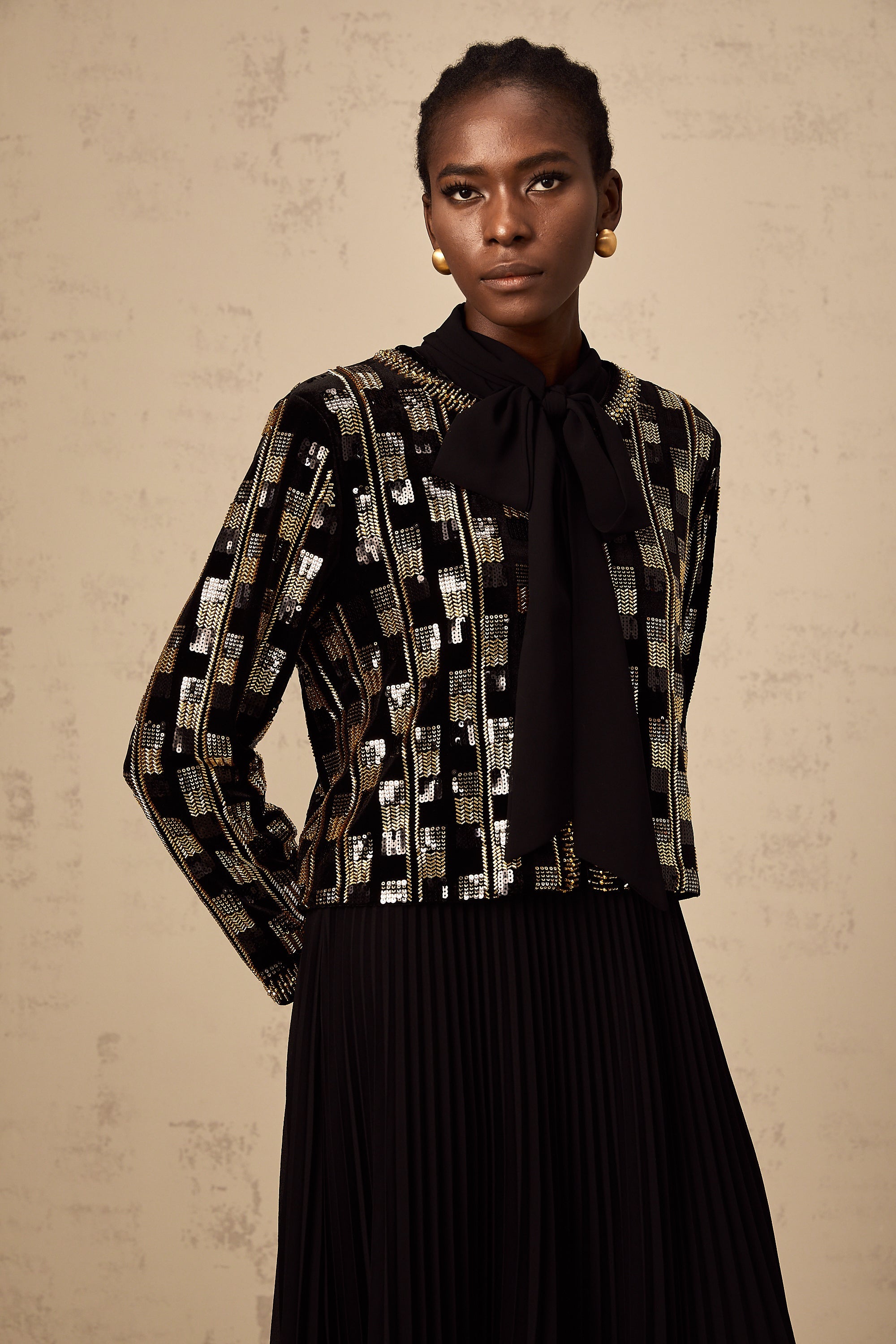 Éva check sequined cardigan & dress matching set