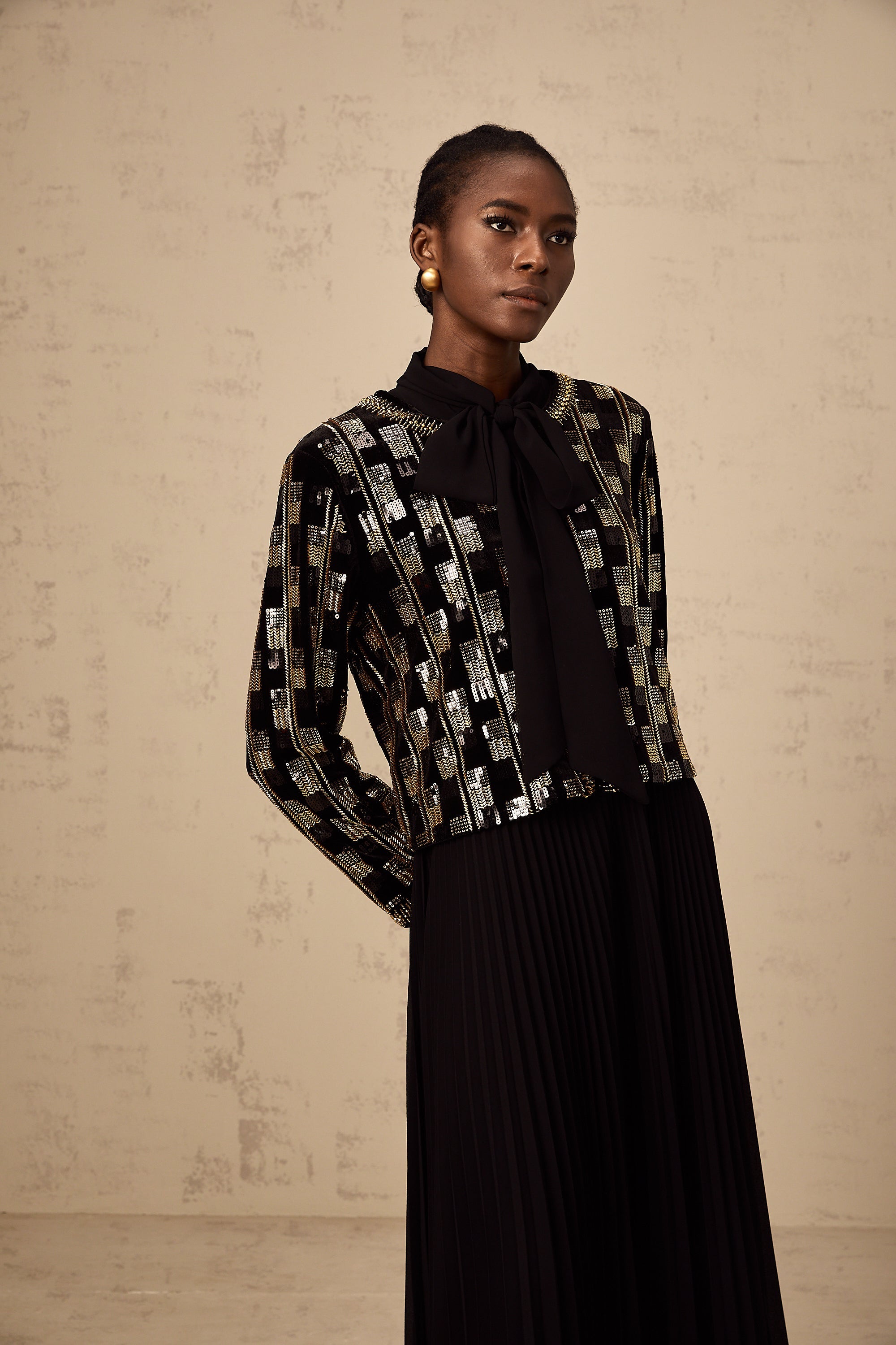 Éva check sequined cardigan & dress matching set