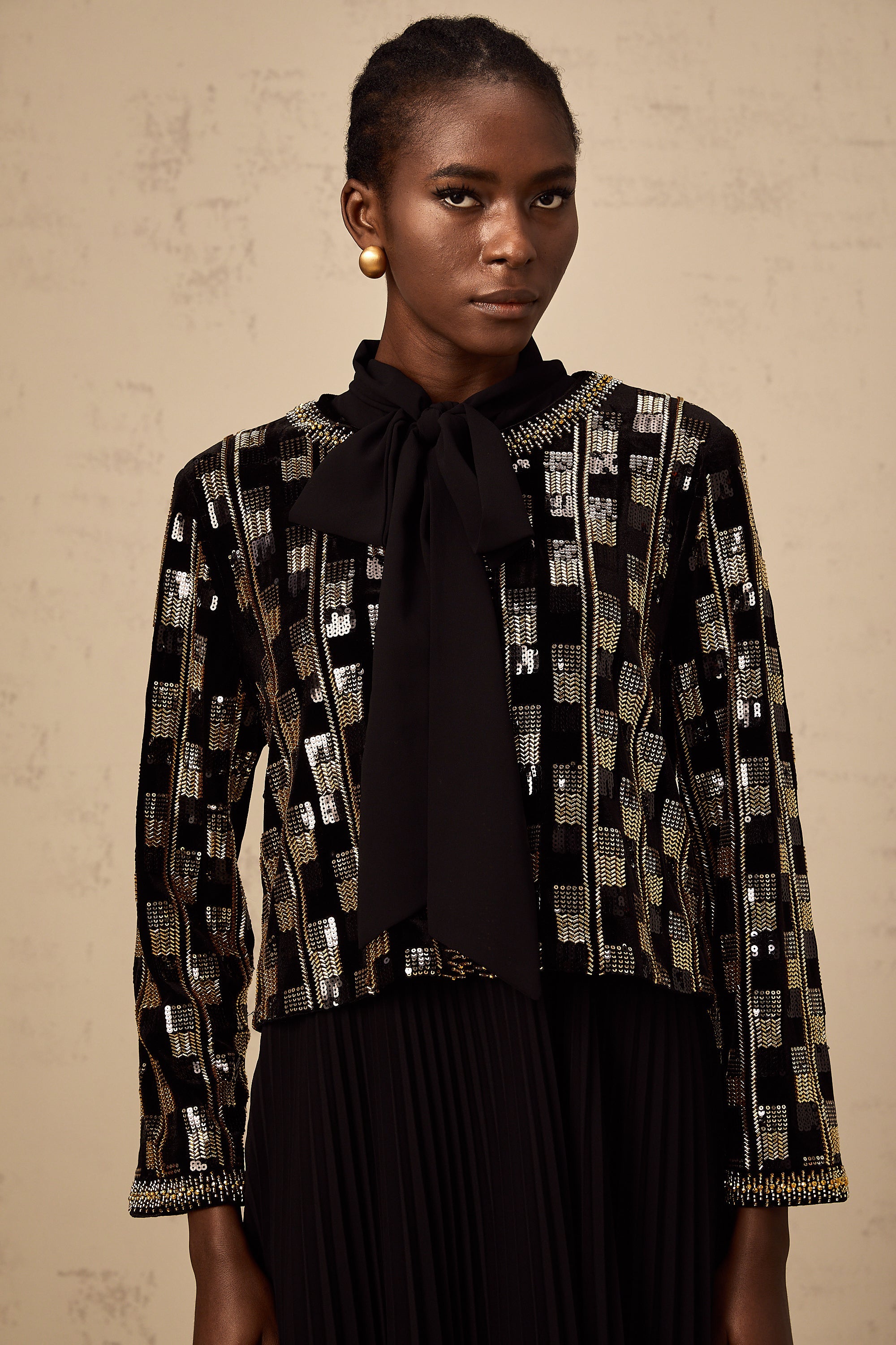 Éva check sequined cardigan & dress matching set