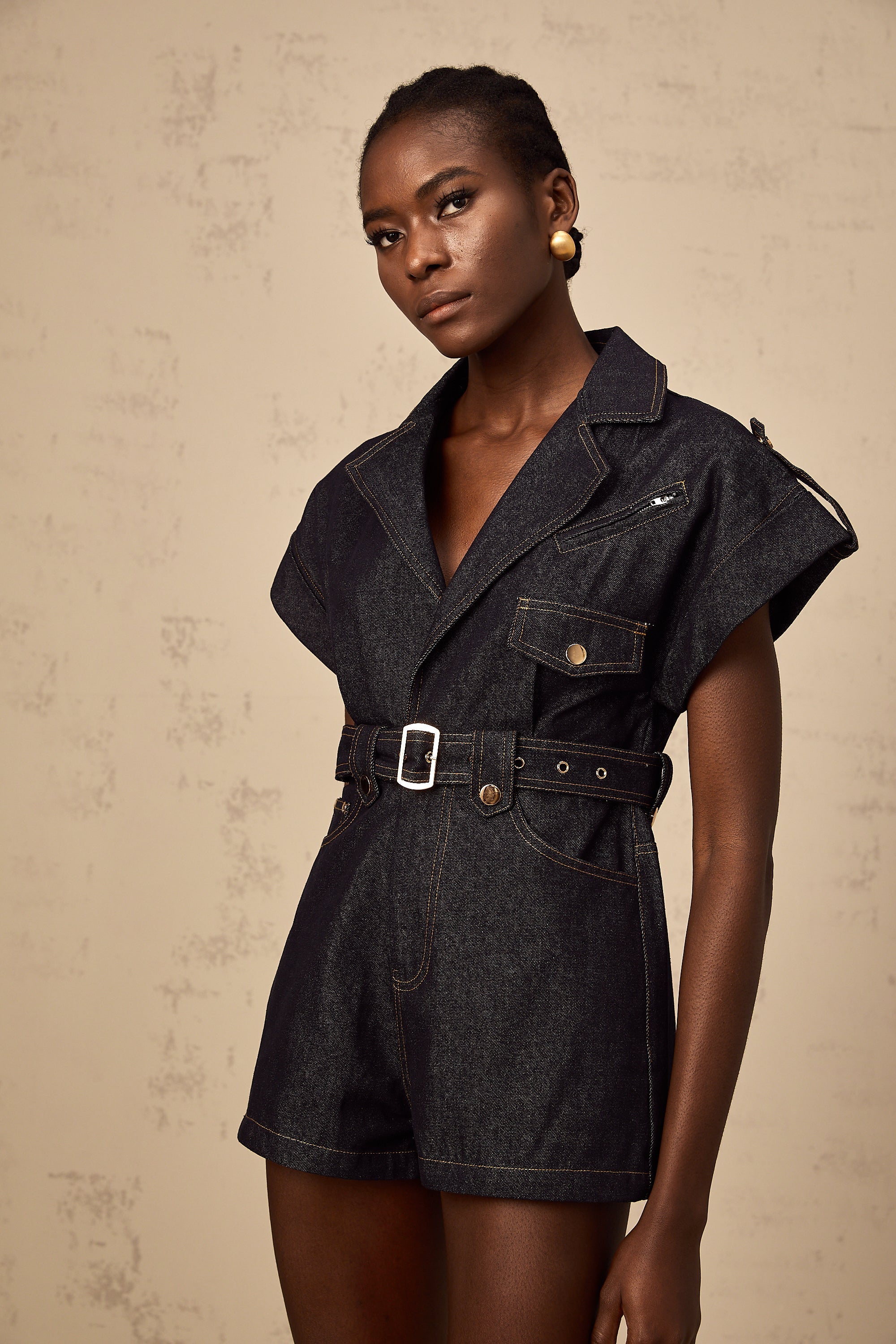Chloé blue denim belted playsuit