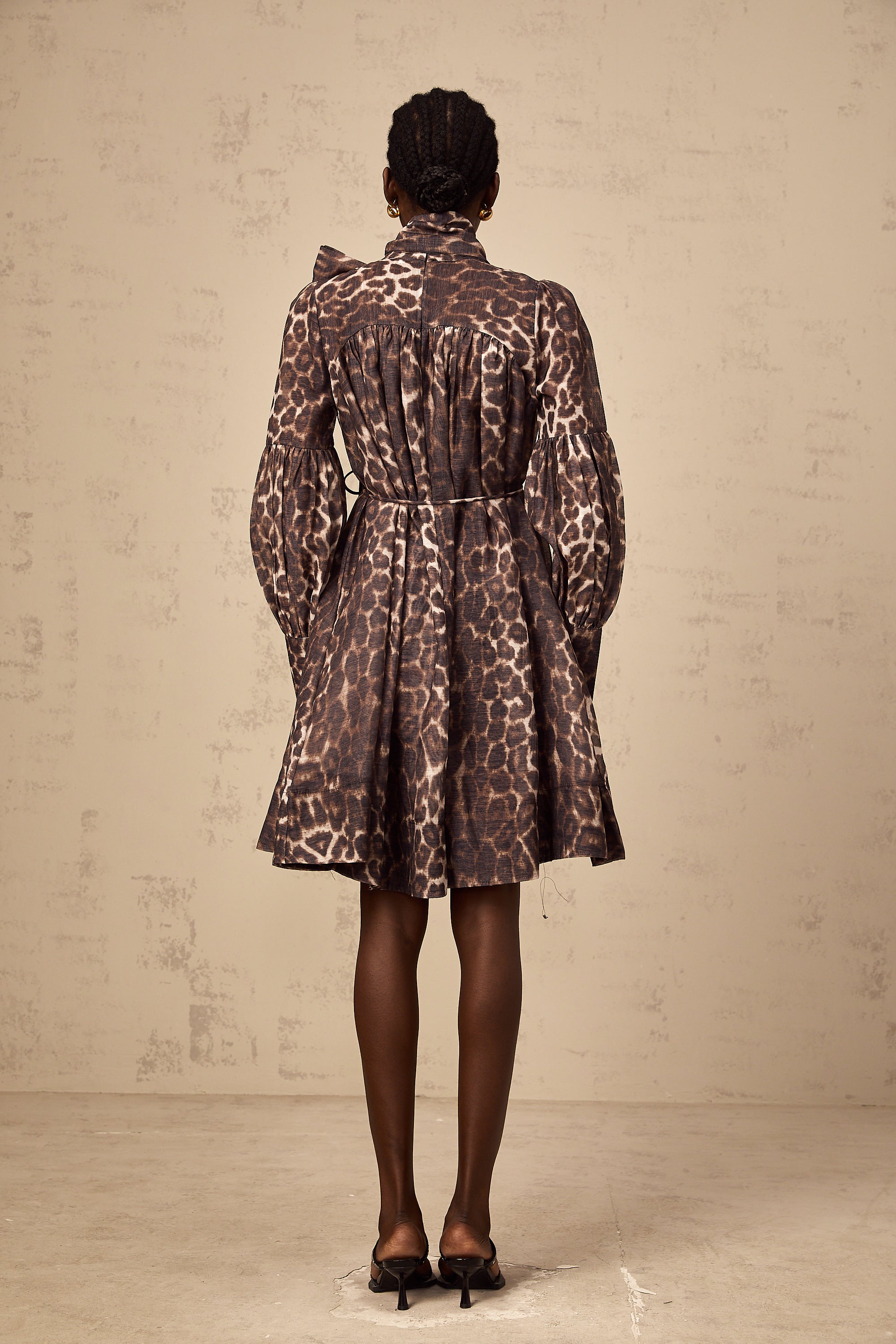 Xylène brown bowknot leopard-print mini dress