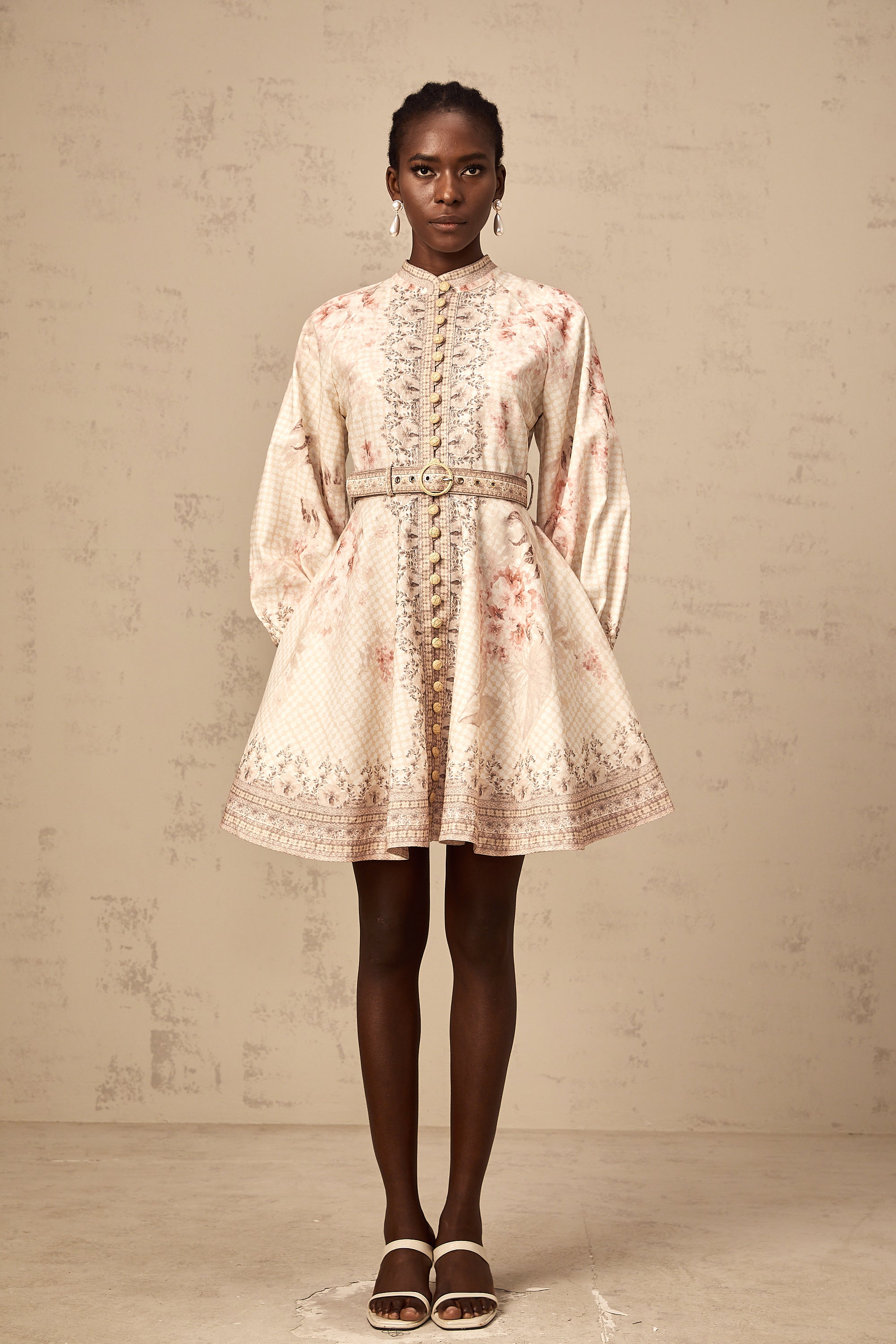 Quincia belted floral-print mini dress