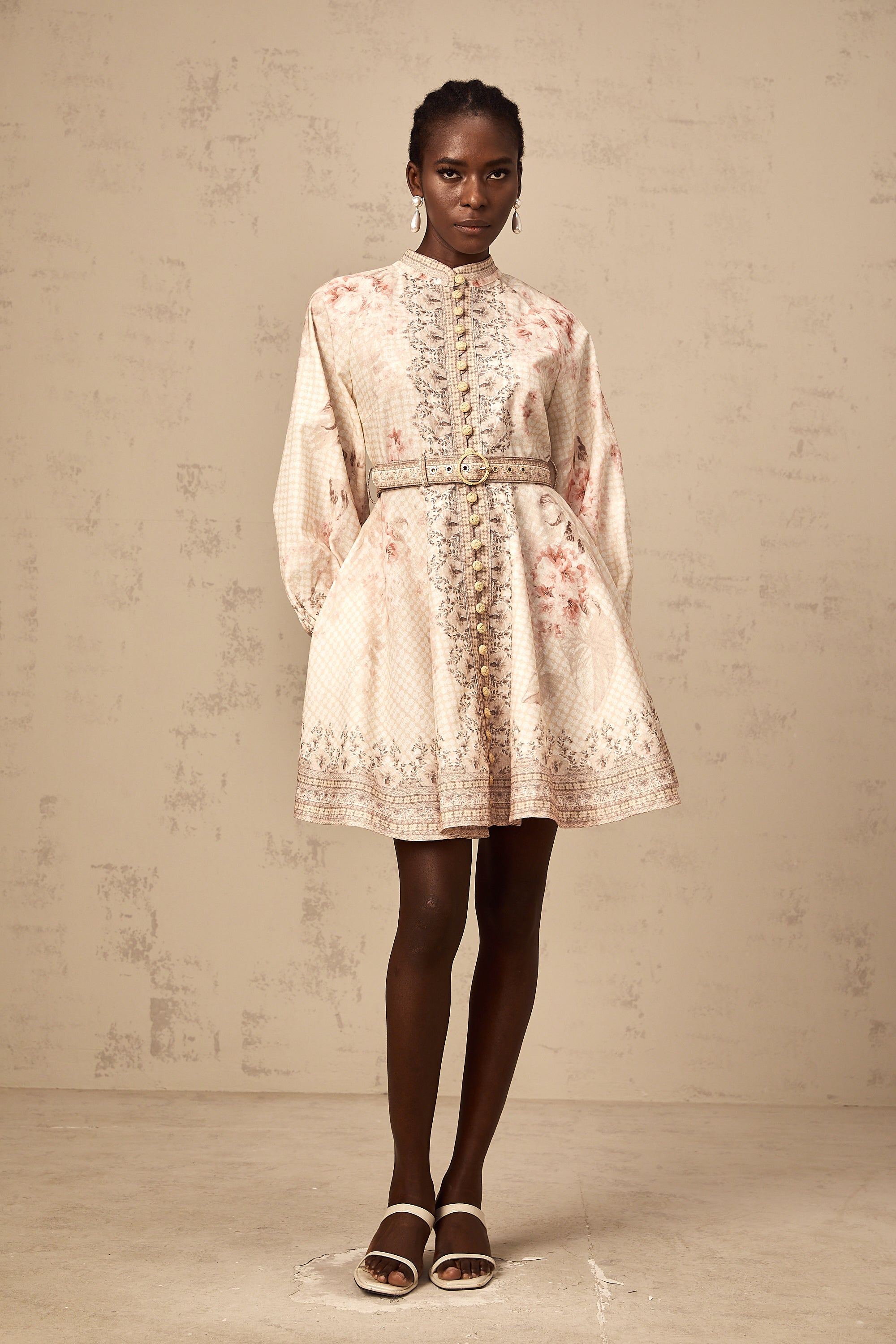 Quincia belted floral-print mini dress