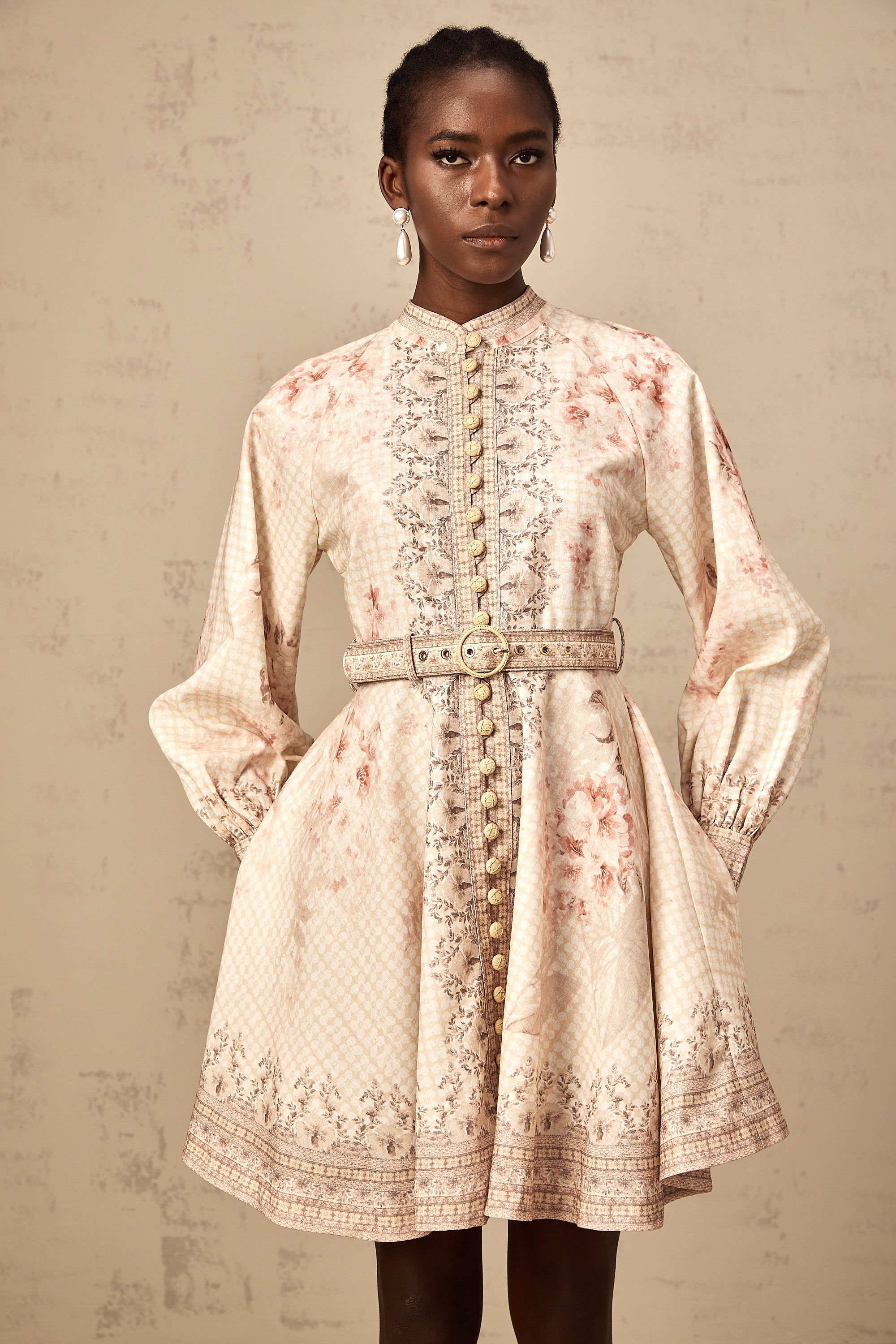 Quincia belted floral-print mini dress