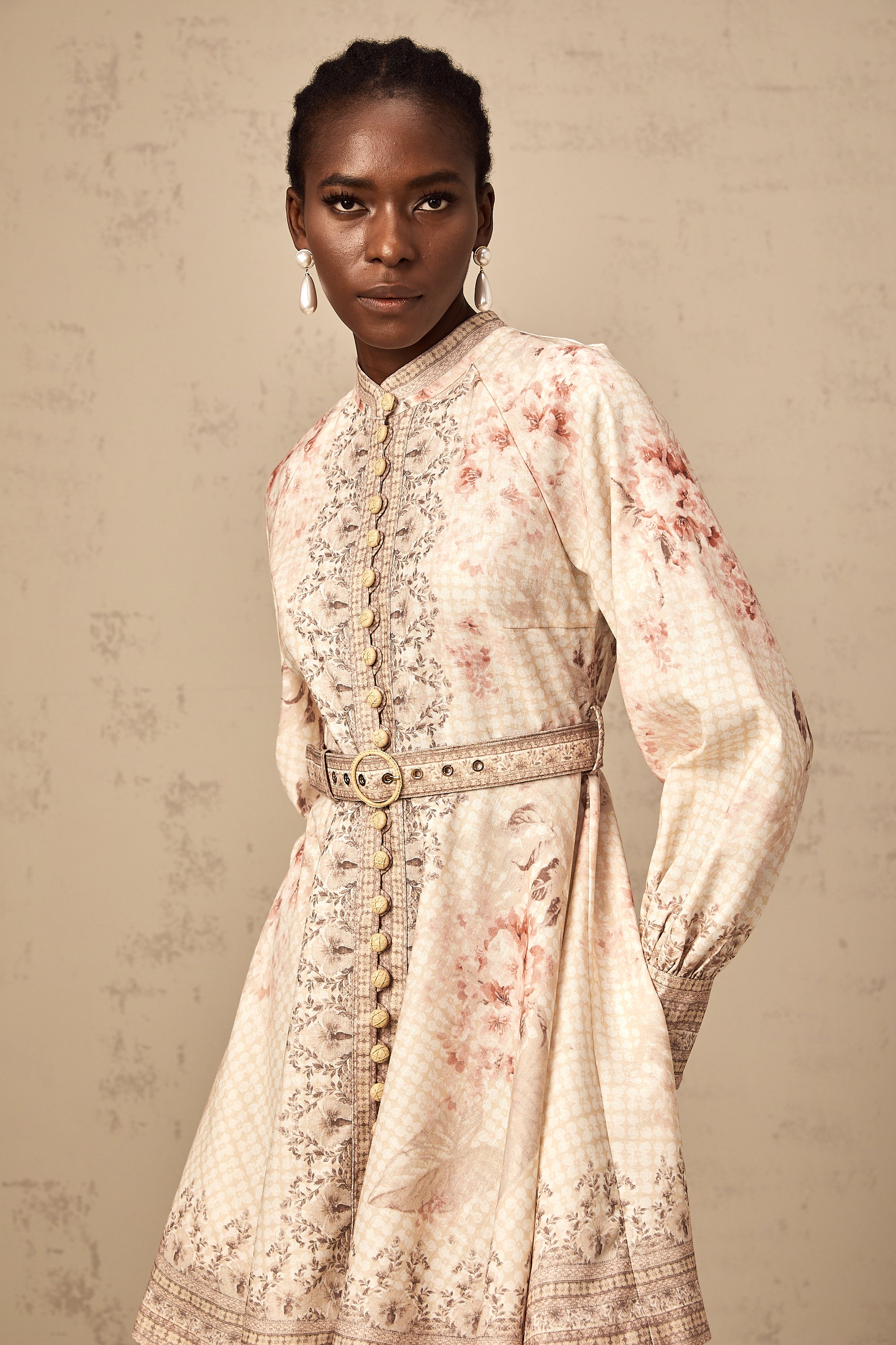 Quincia belted floral-print mini dress