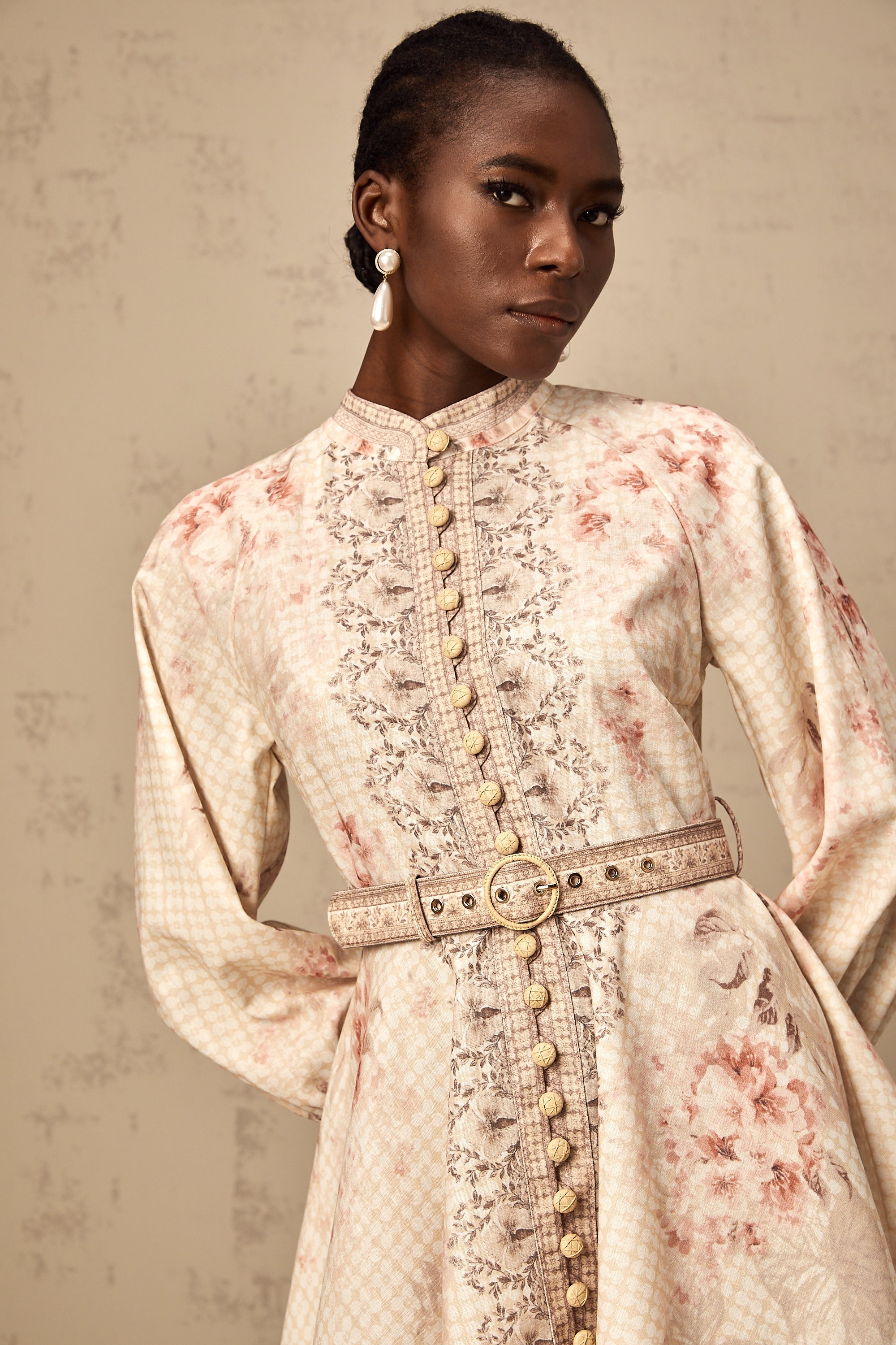 Quincia belted floral-print mini dress