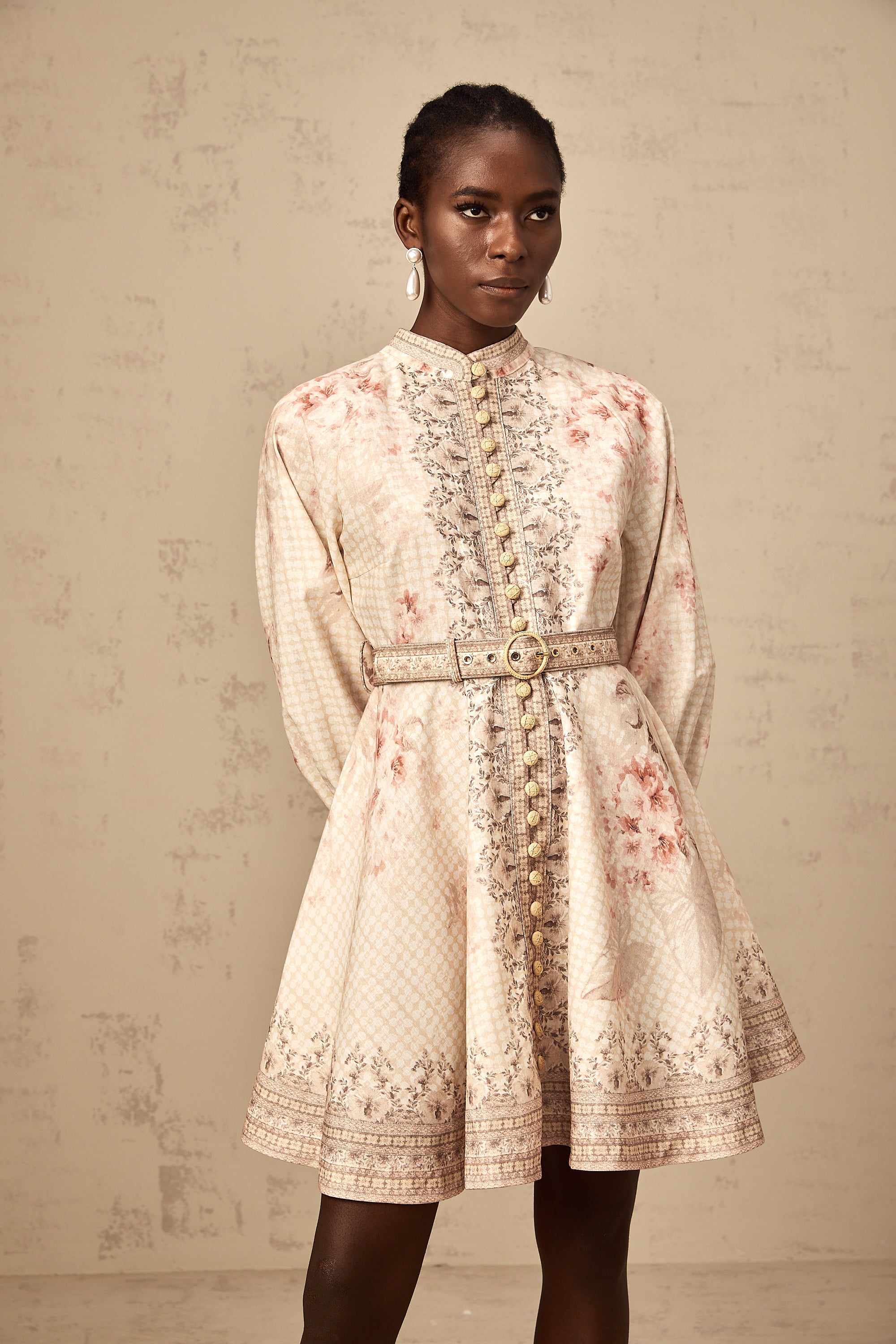 Quincia belted floral-print mini dress