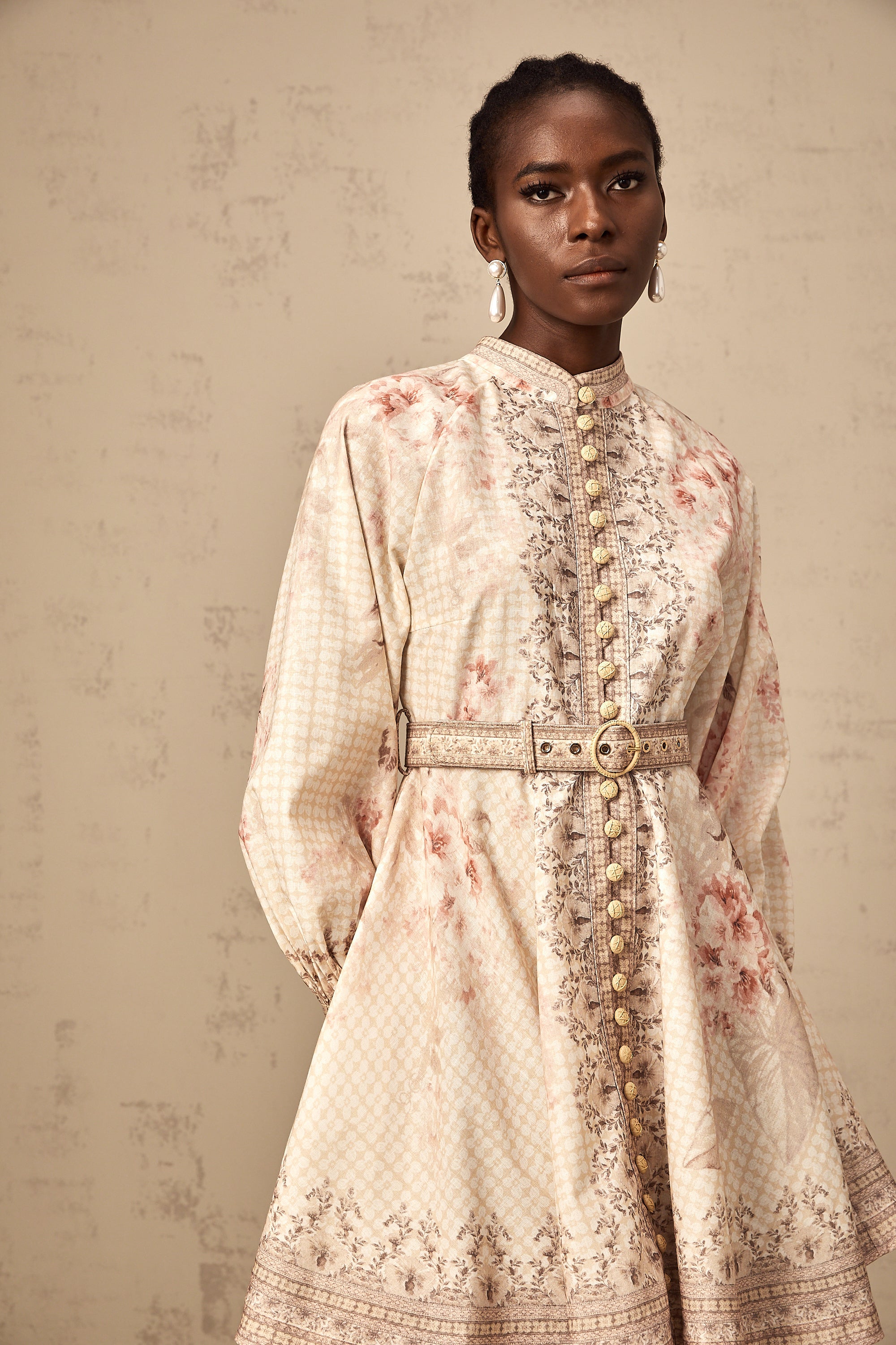 Quincia belted floral-print mini dress