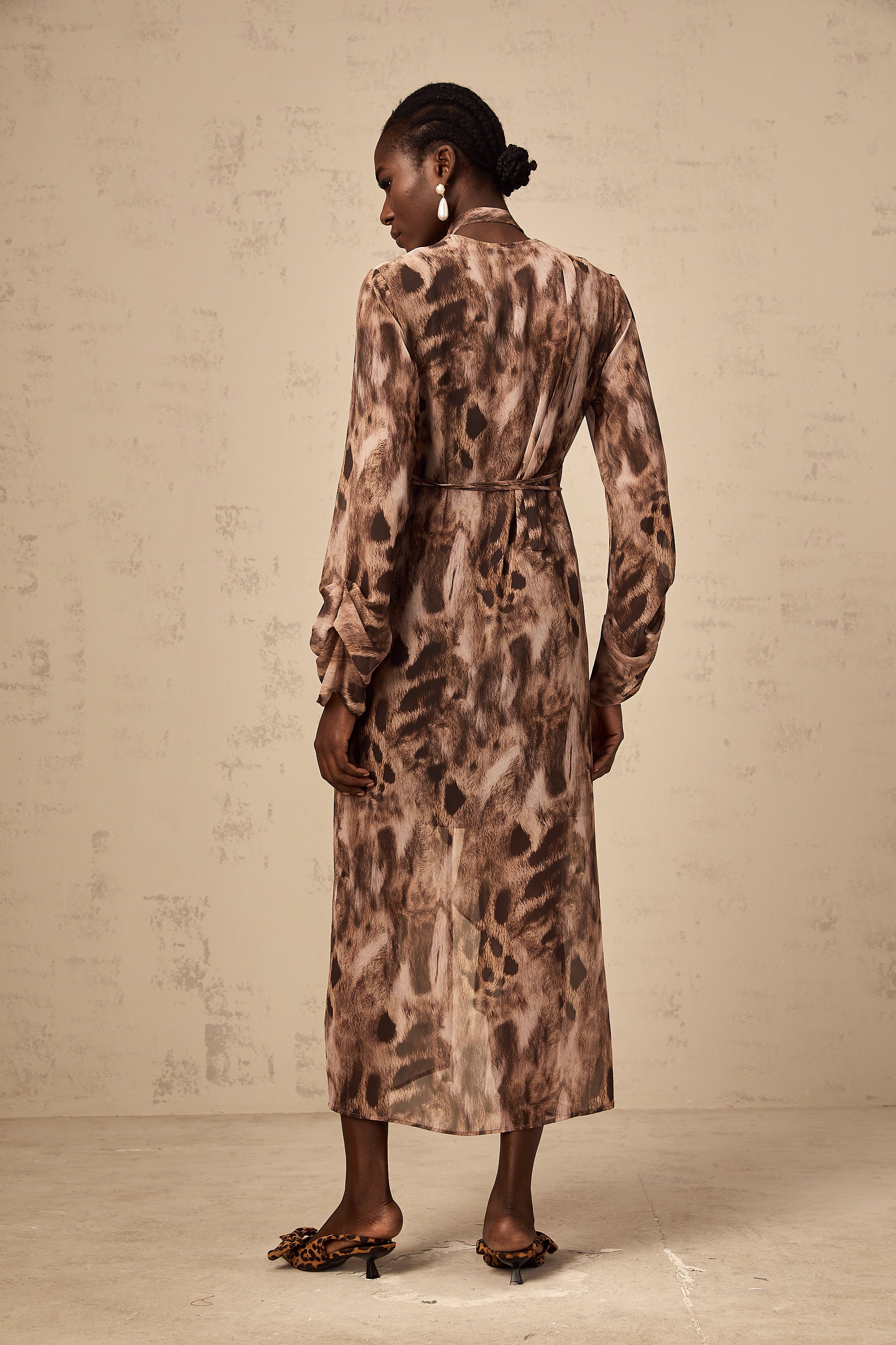 Sidonie brown ruffled leopard-print midi dress