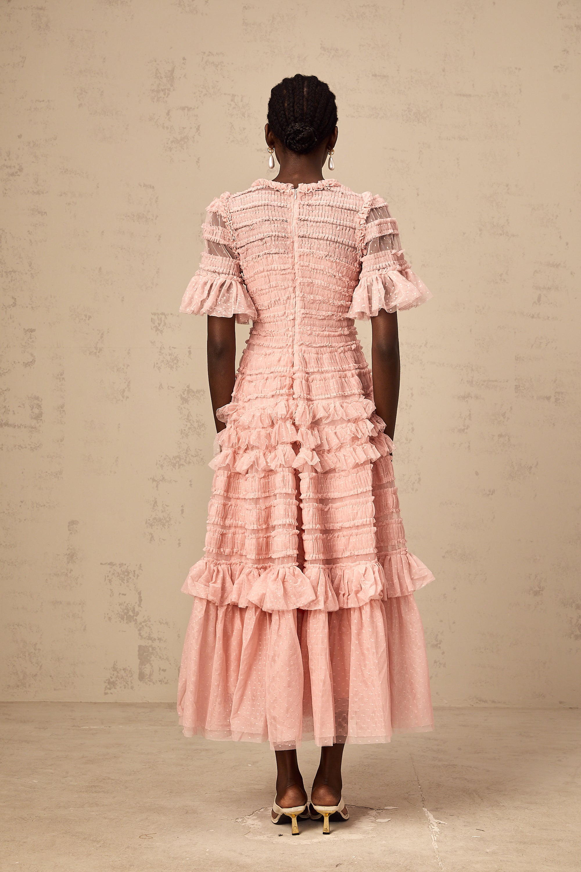Aimée pink dot-detail ruffled tulle midi dress (Final Sale-US Only)