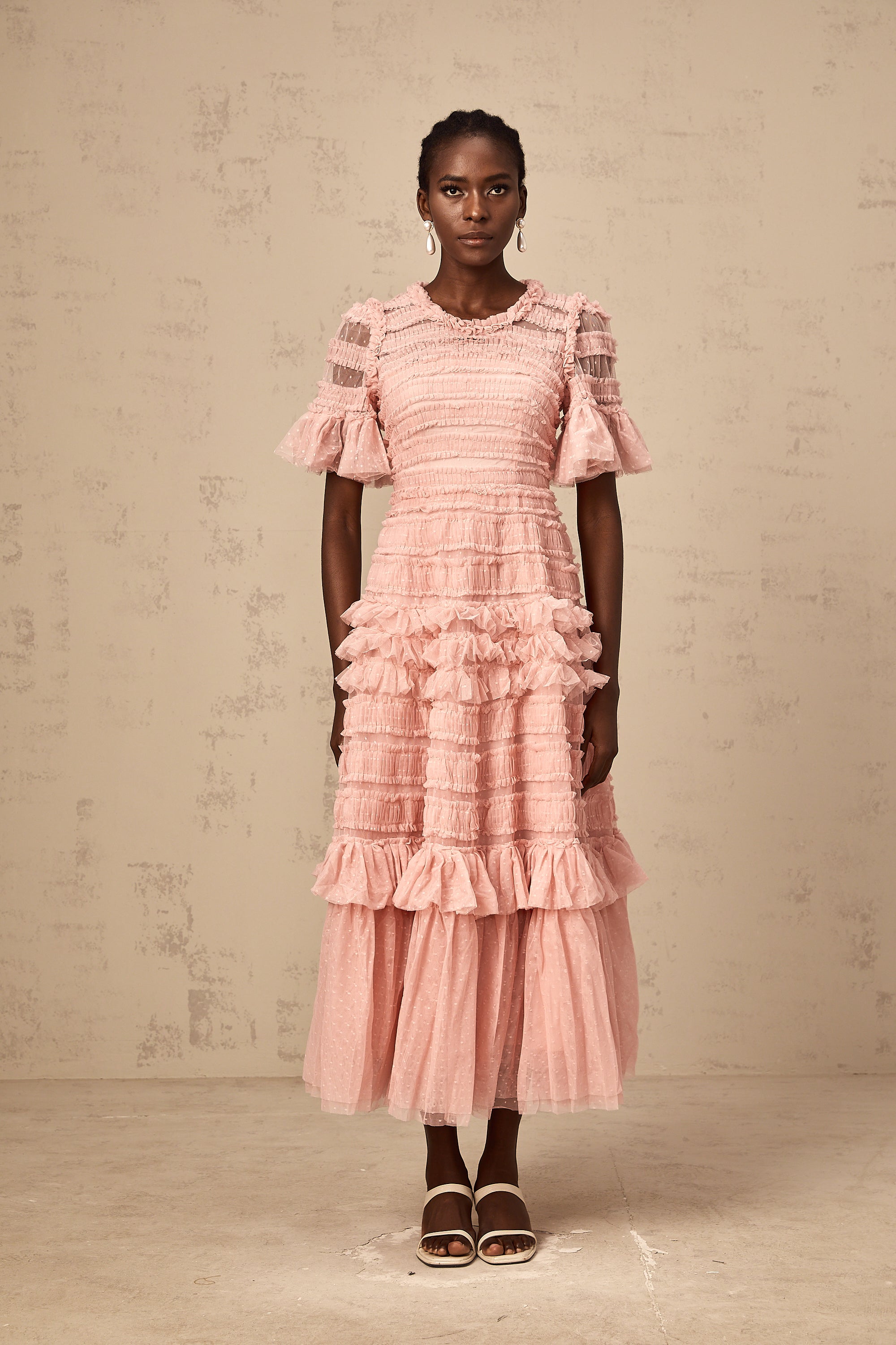Aimée pink dot-detail ruffled tulle midi dress (Final Sale-US Only)
