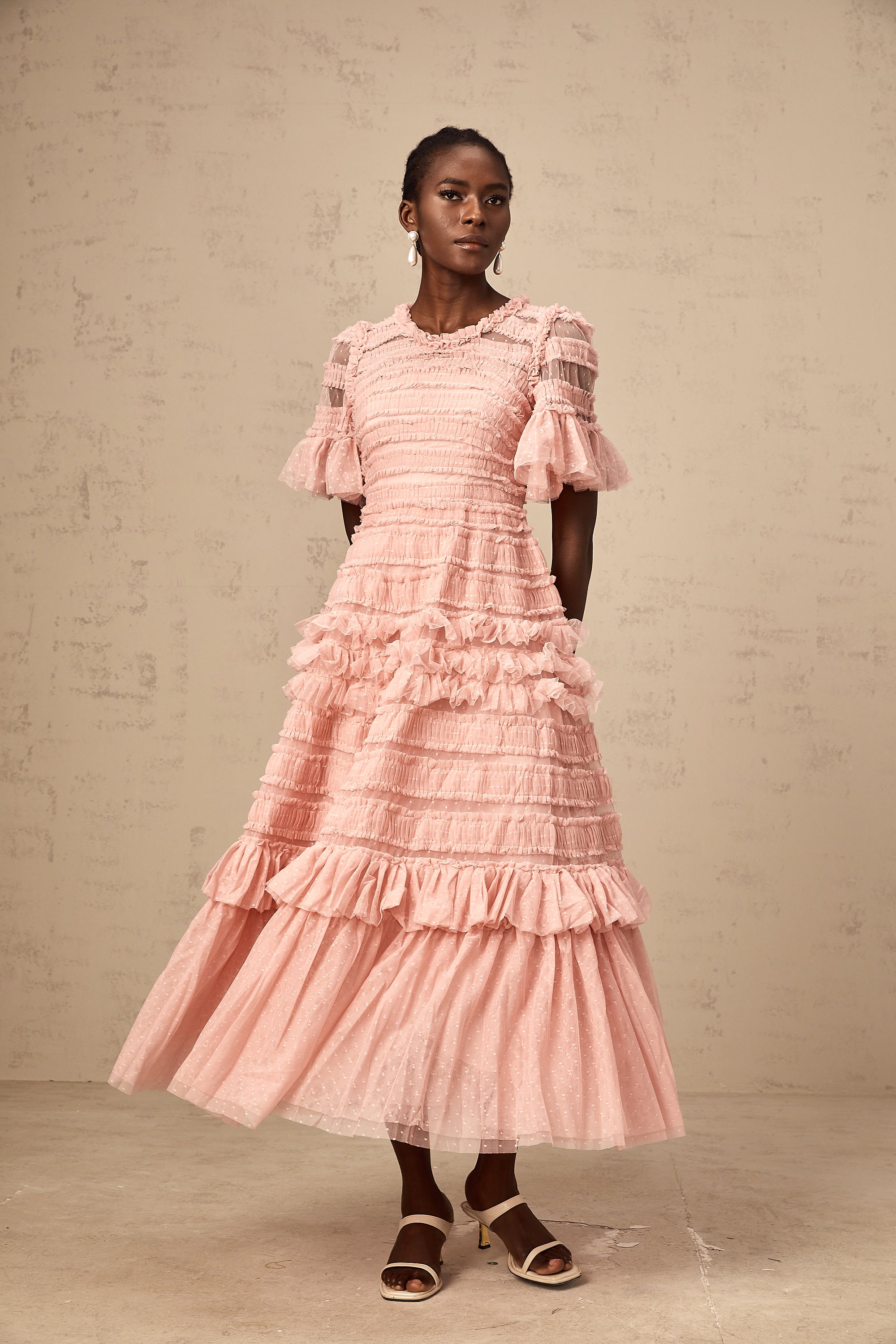 Aimée pink dot-detail ruffled tulle midi dress (Final Sale-US Only)