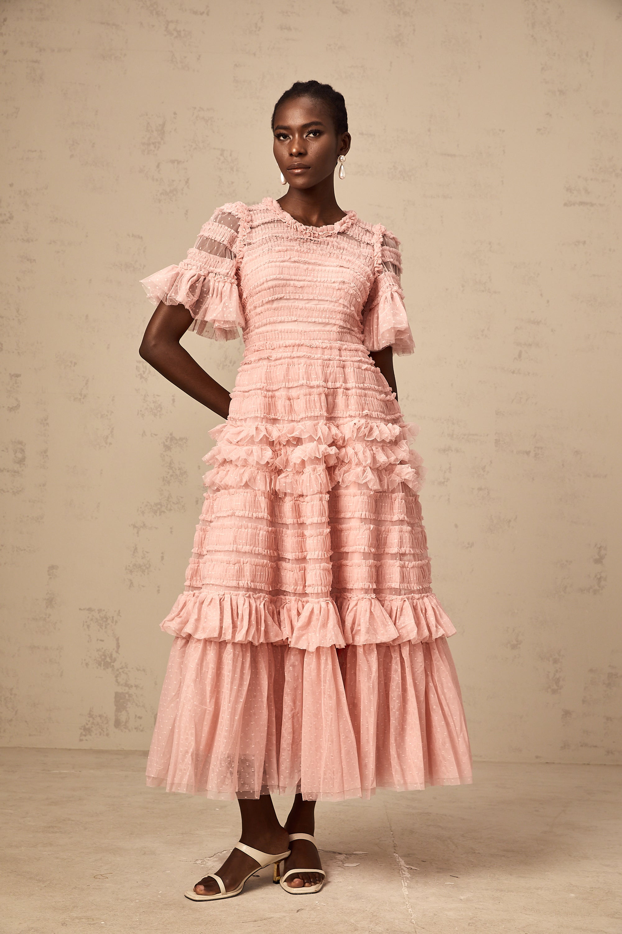 Aimée pink dot-detail ruffled tulle midi dress (Final Sale-US Only)