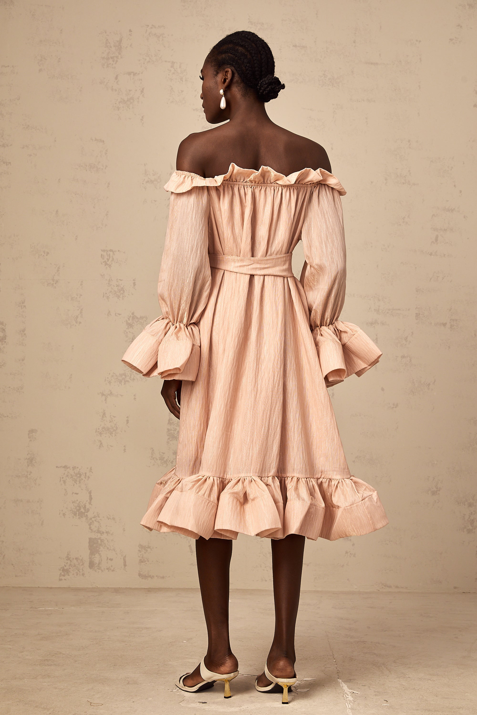 Agathe pink tied-waist ruffled midi dress