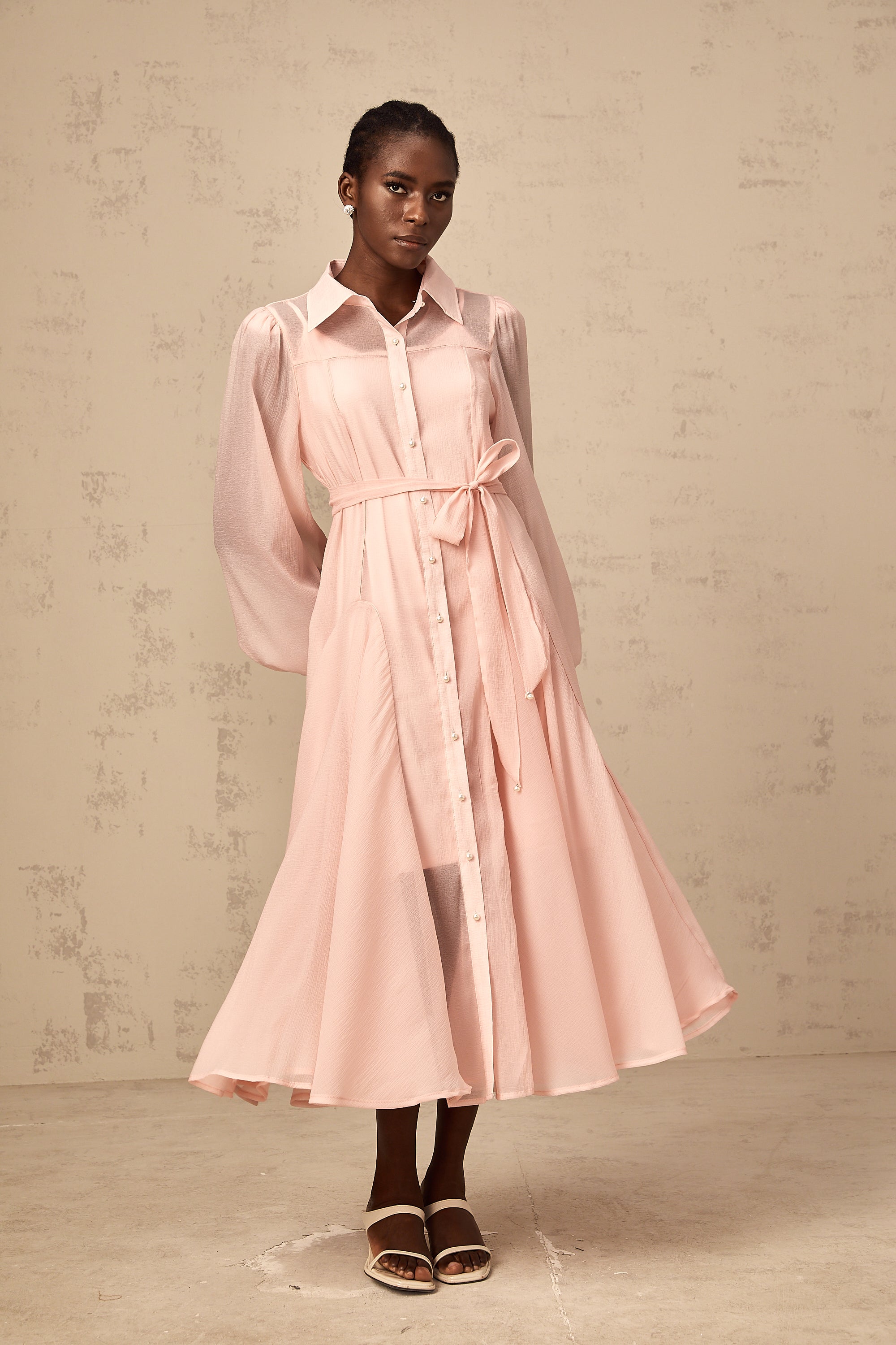 Sibylle pink tied-waist midi shirt dress