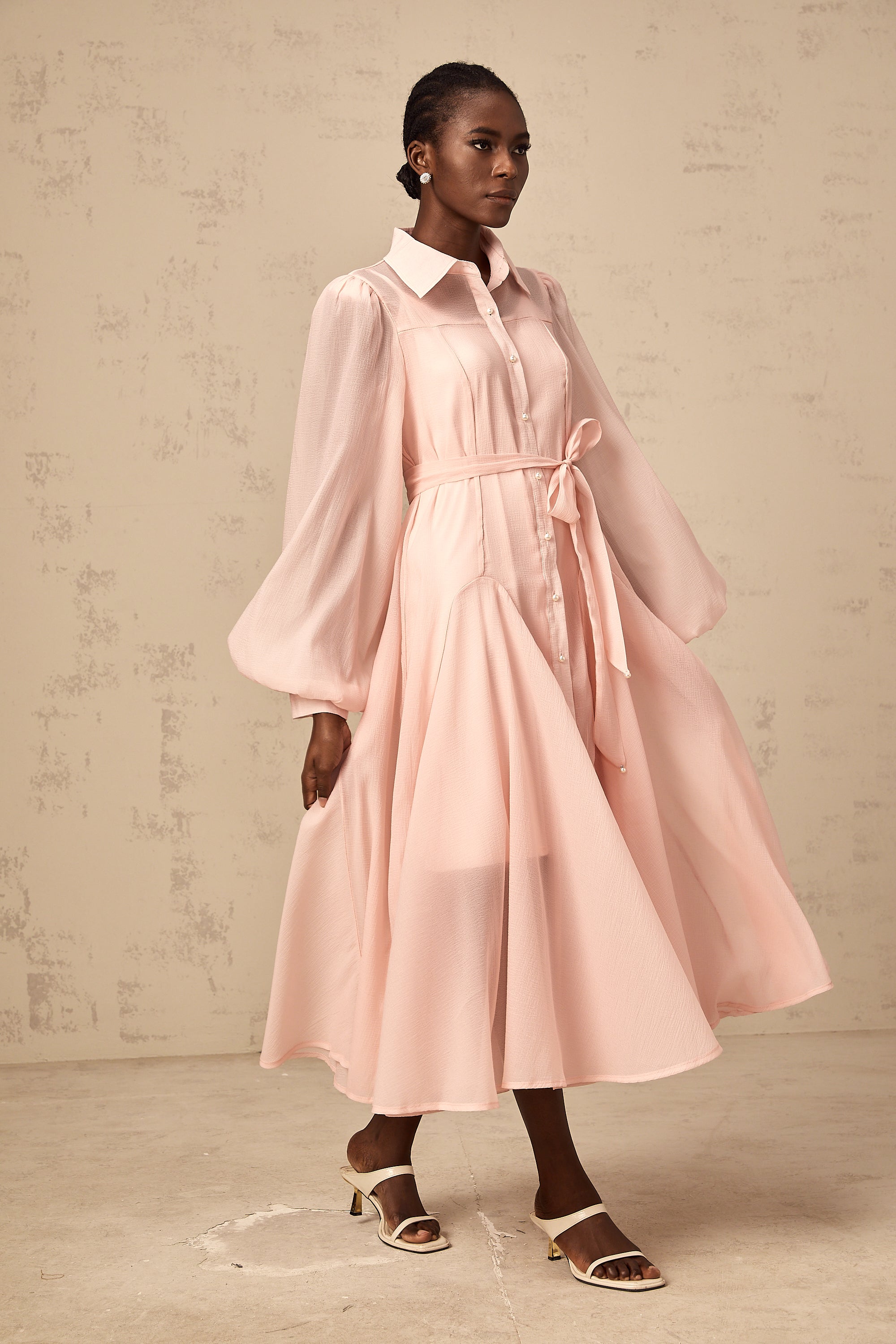 Sibylle pink tied-waist midi shirt dress