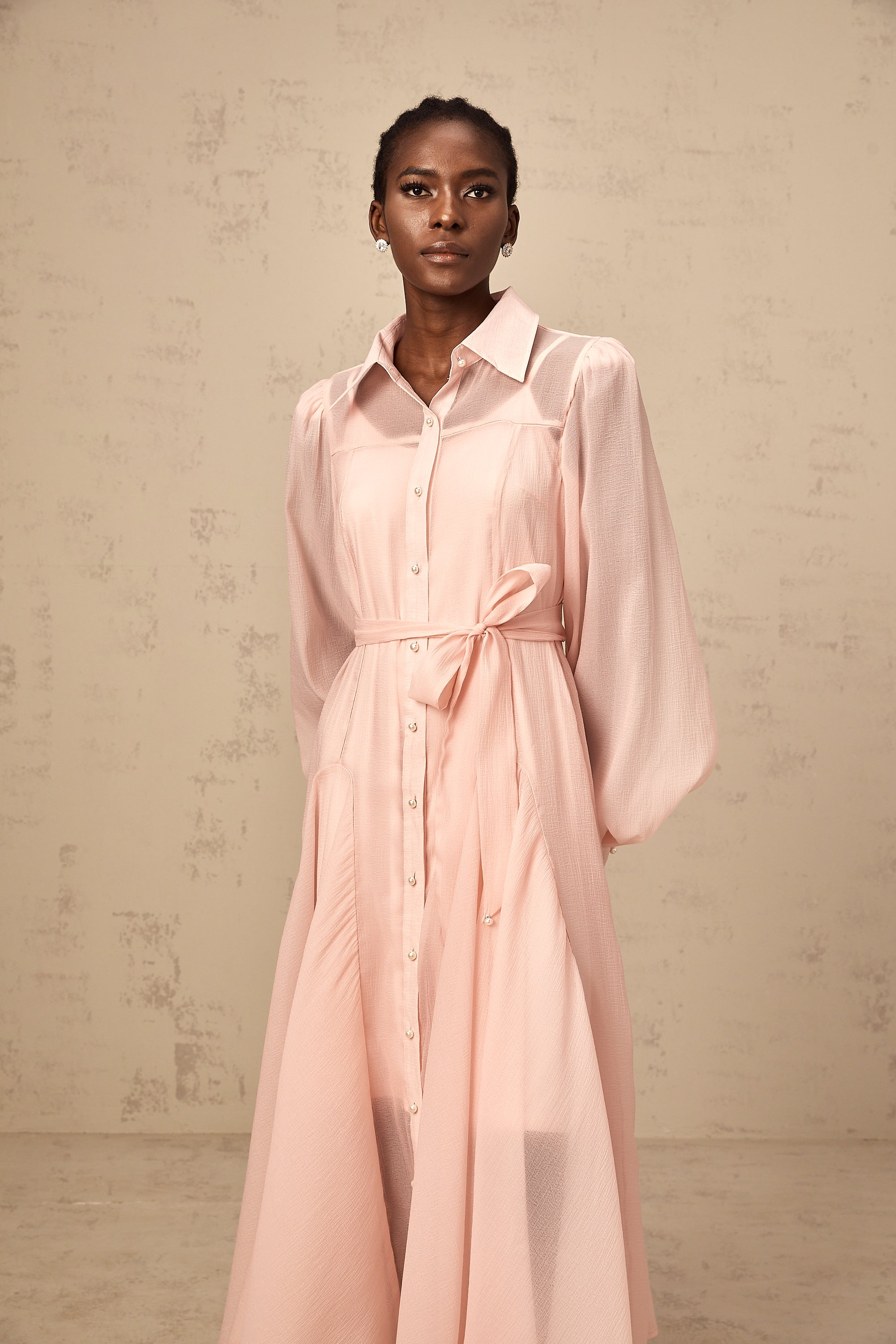 Sibylle pink tied-waist midi shirt dress