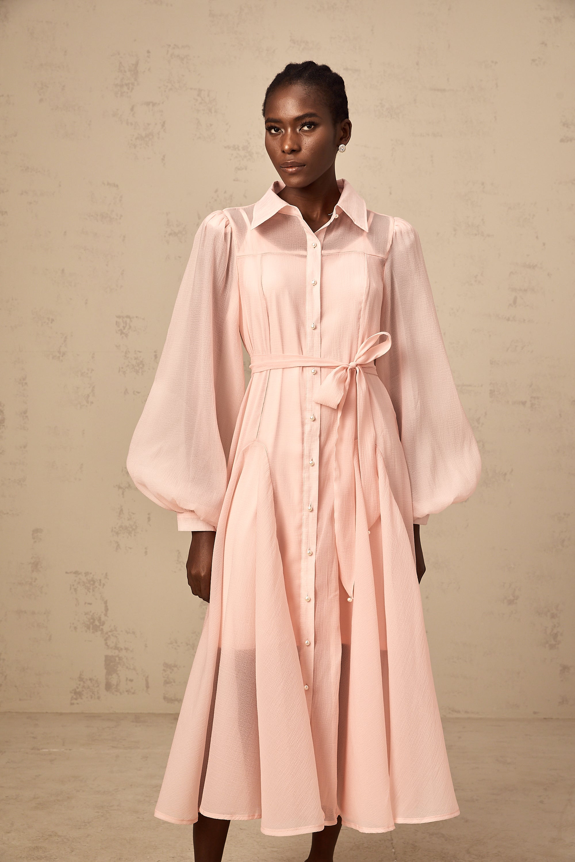 Sibylle pink tied-waist midi shirt dress