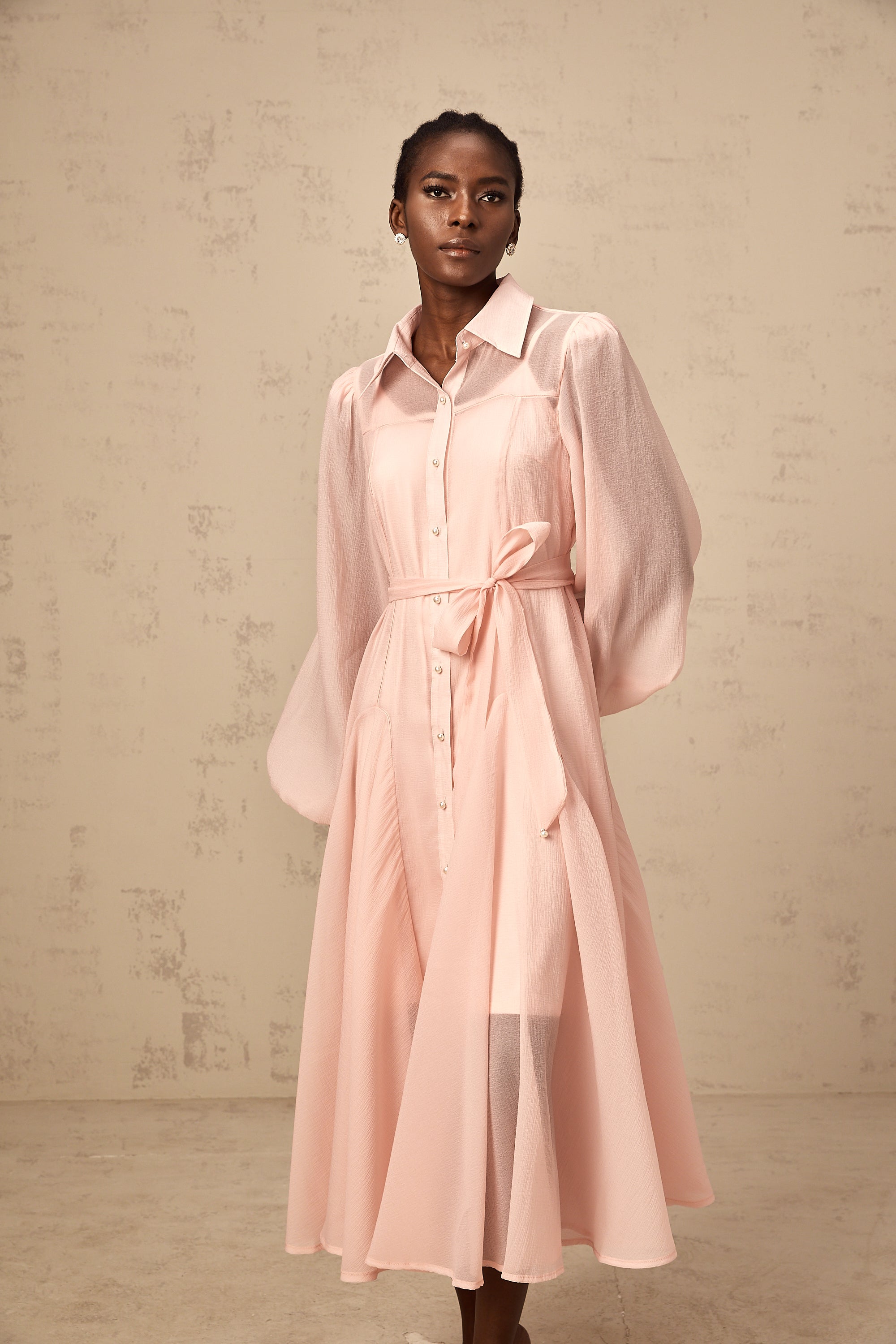 Sibylle pink tied-waist midi shirt dress