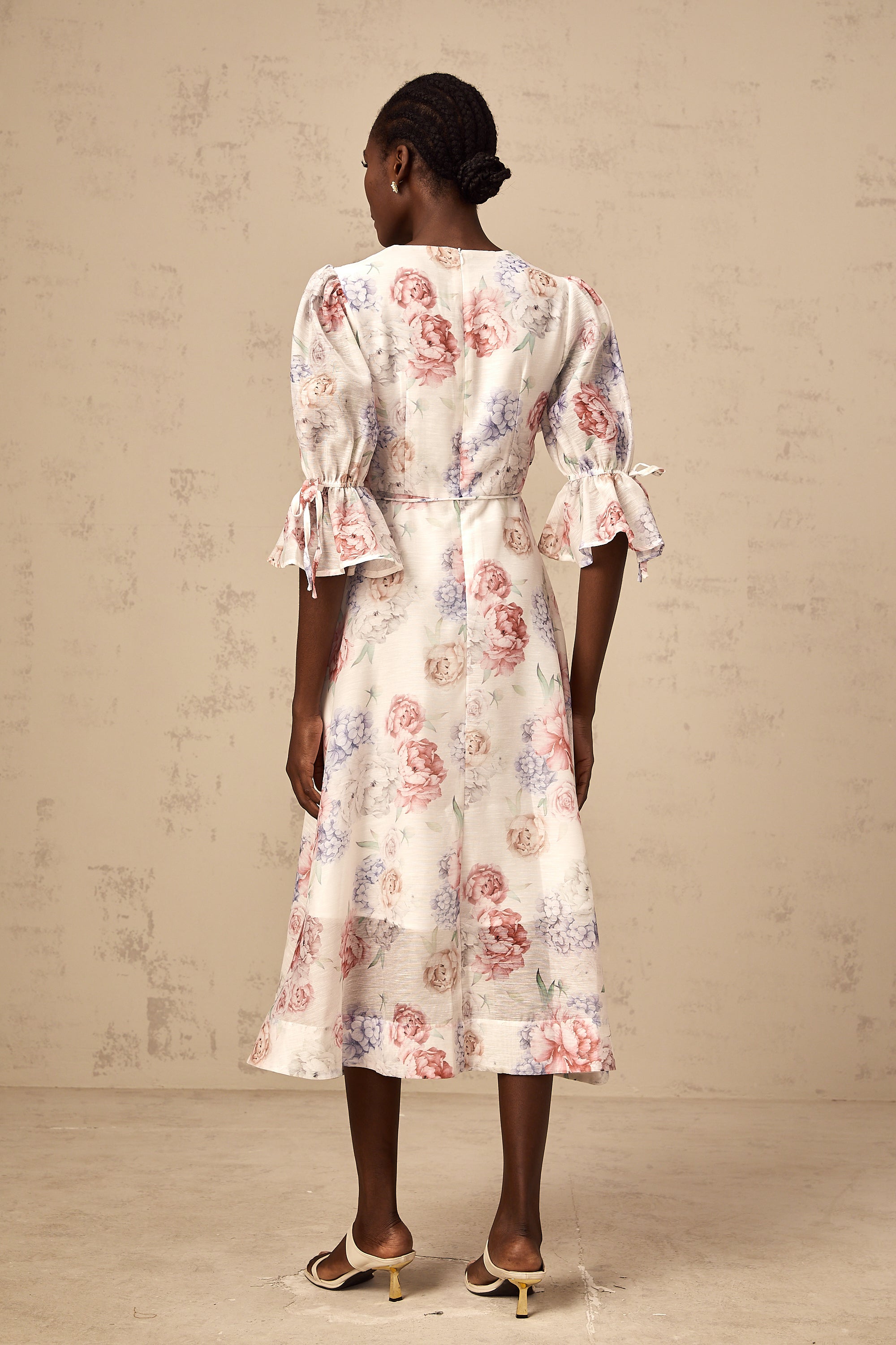 Téa 3d-petal floral-print midi dress