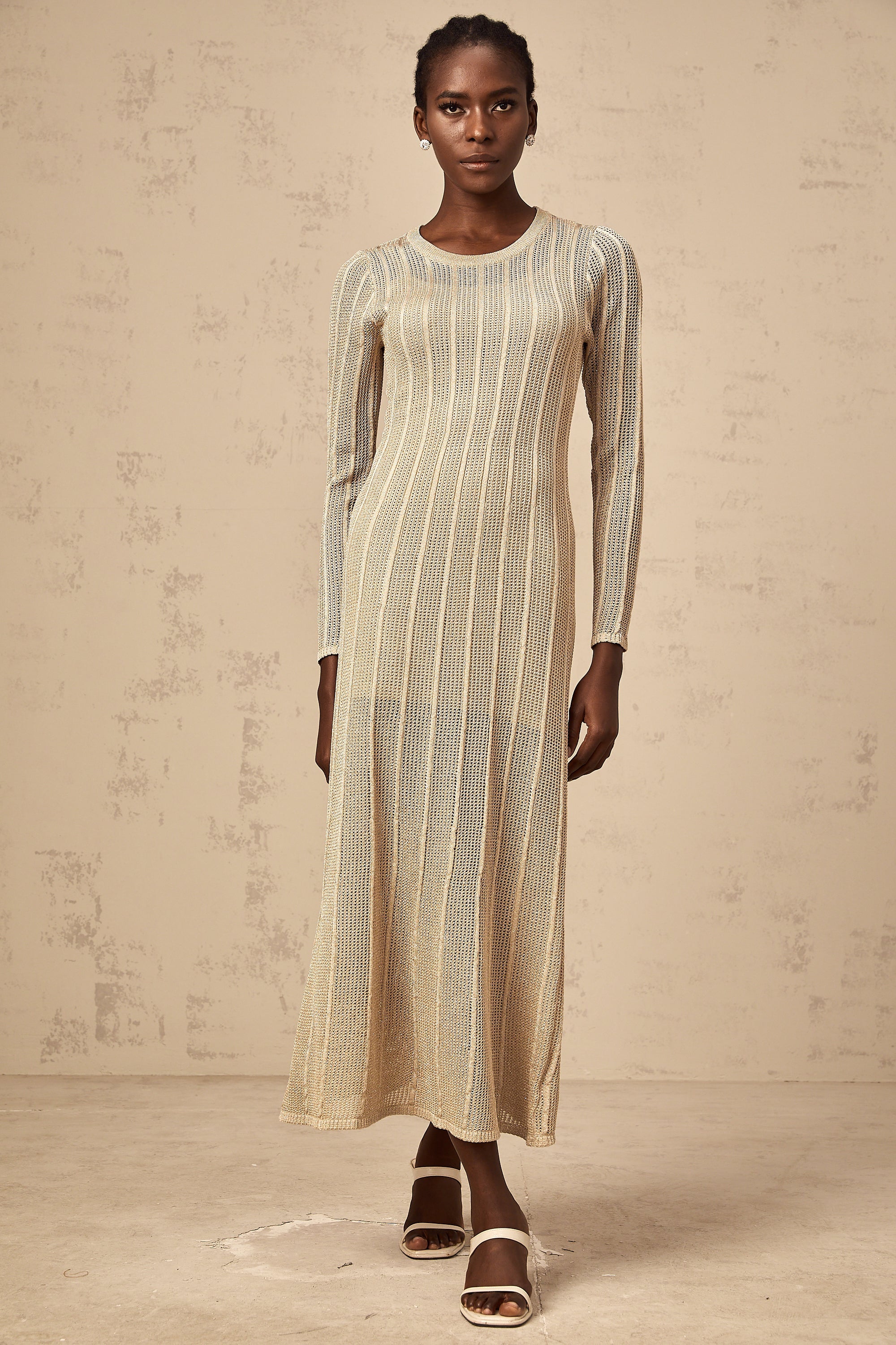 Honorine khaki fitted knit midi dress