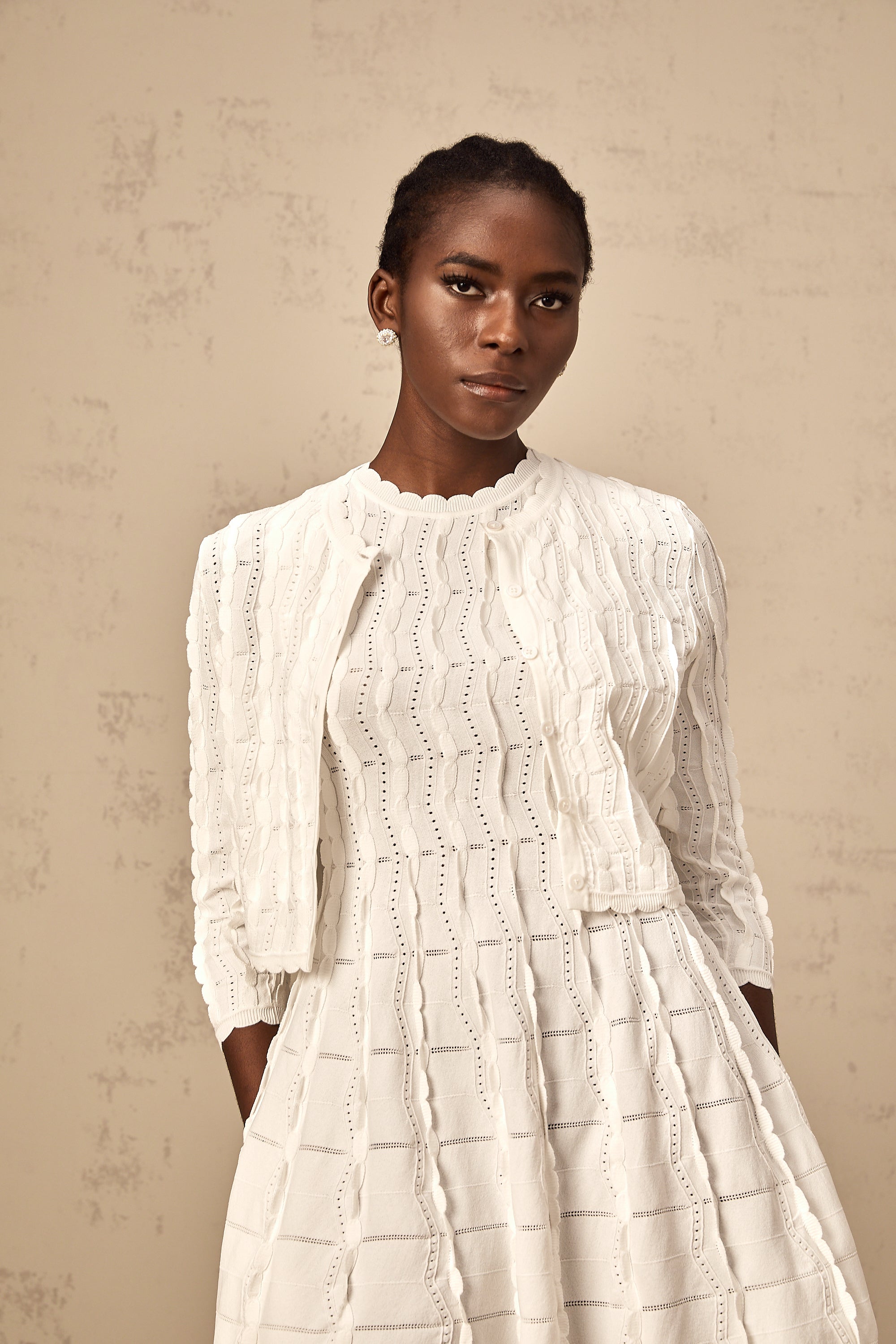 Esmée white ruffled knitted cardigan (Final Sale-US Only)