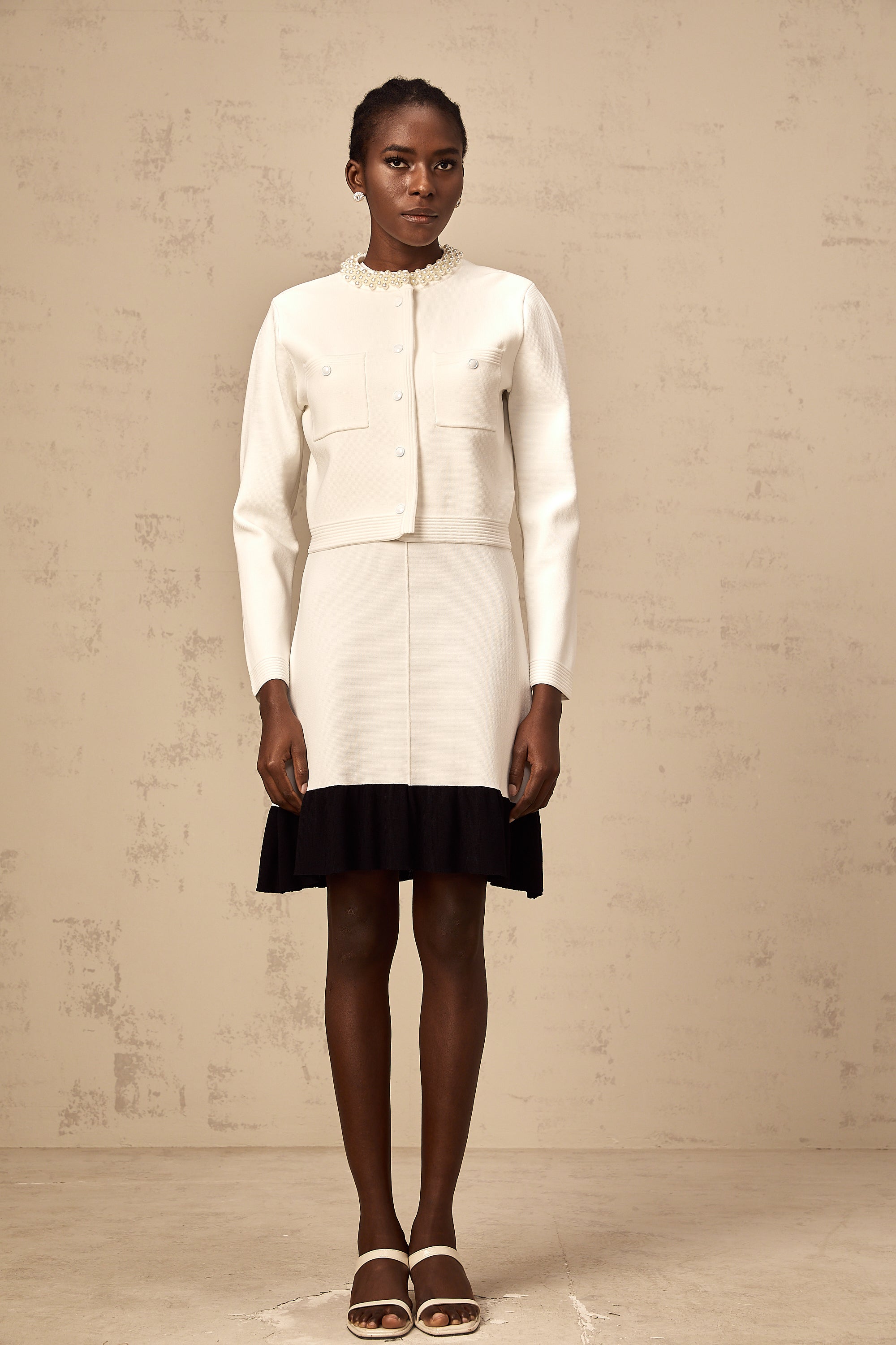 Coralie white faux-pearl knitted cardigan (Final Sale)