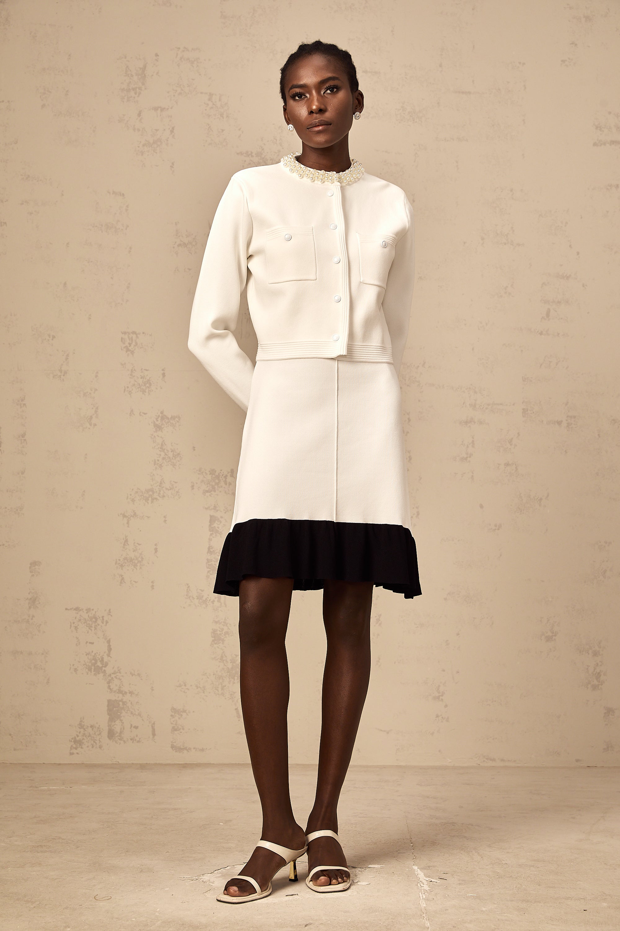 Coralie white faux-pearl knitted cardigan (Final Sale)