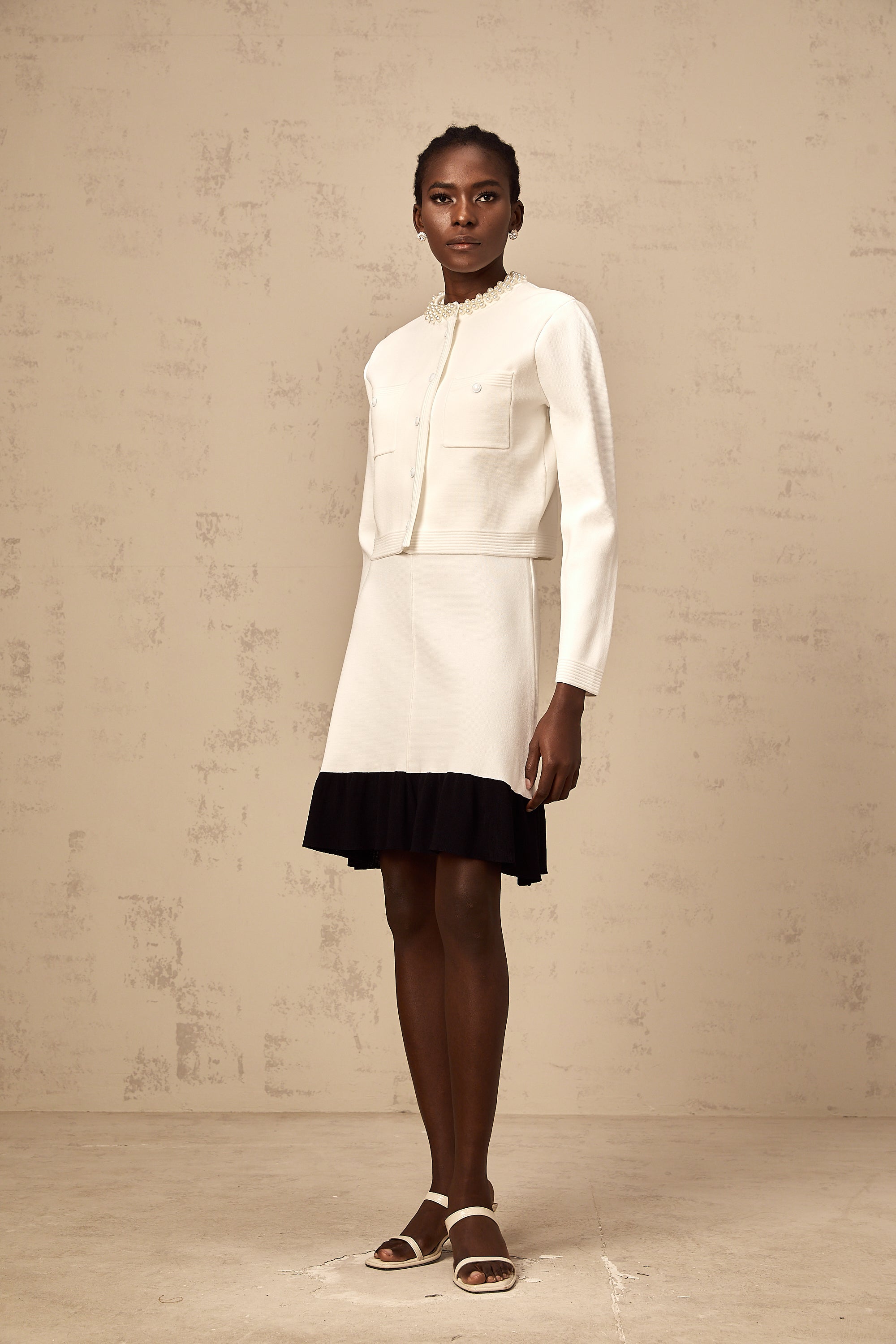 Coralie white faux-pearl knitted cardigan