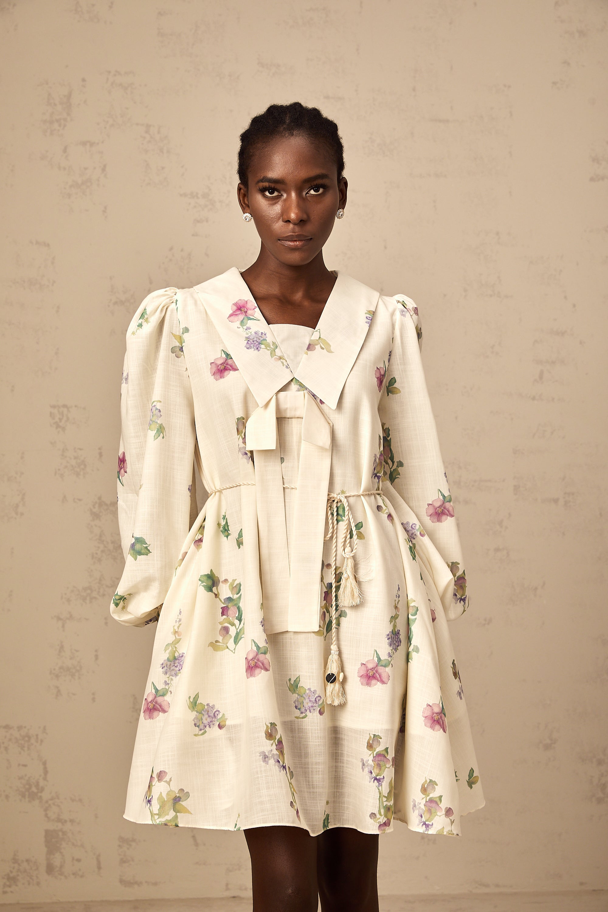 Perrine neutrals bowknot floral-print mini dress