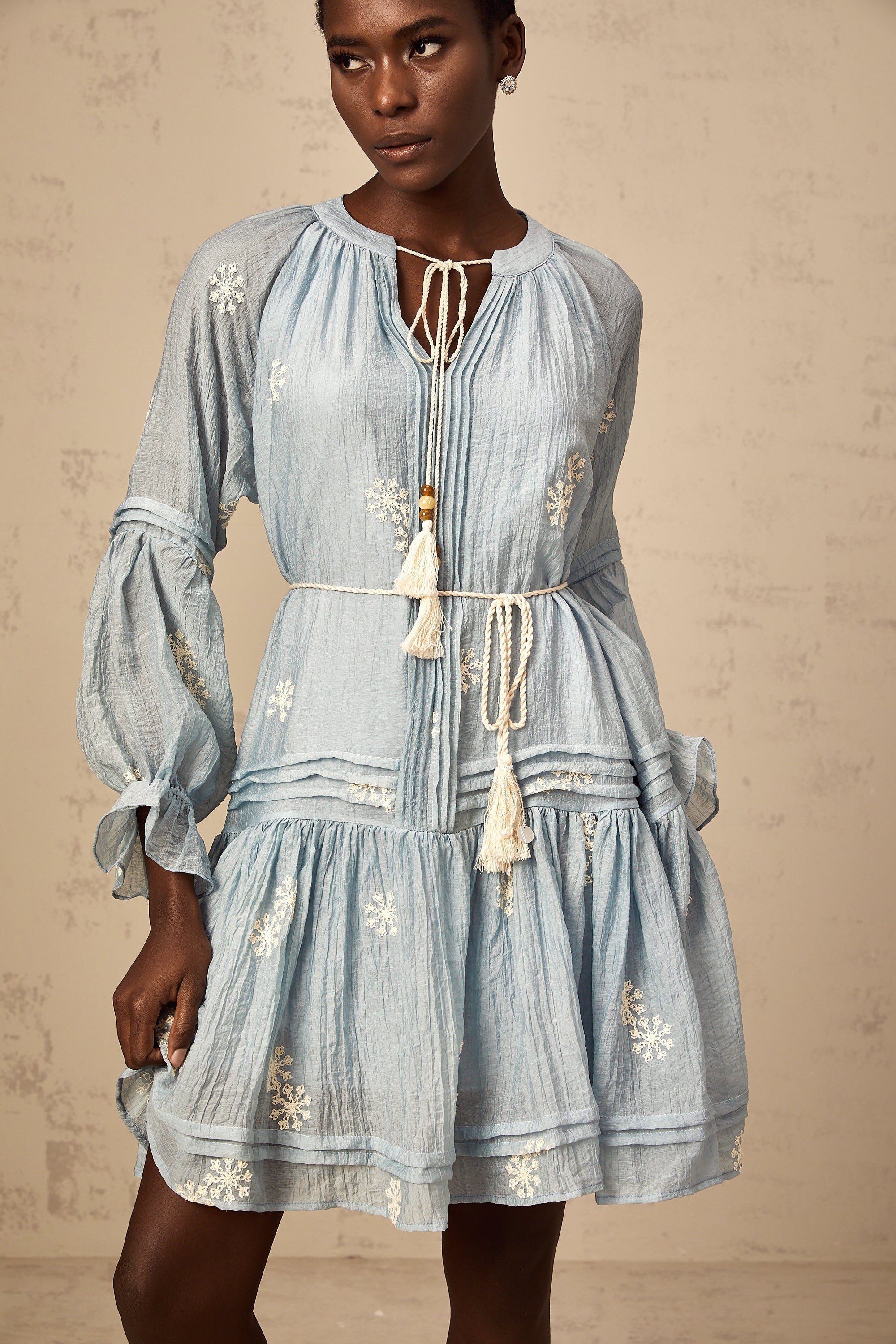 Félicie blue flower-embroidered mini dress