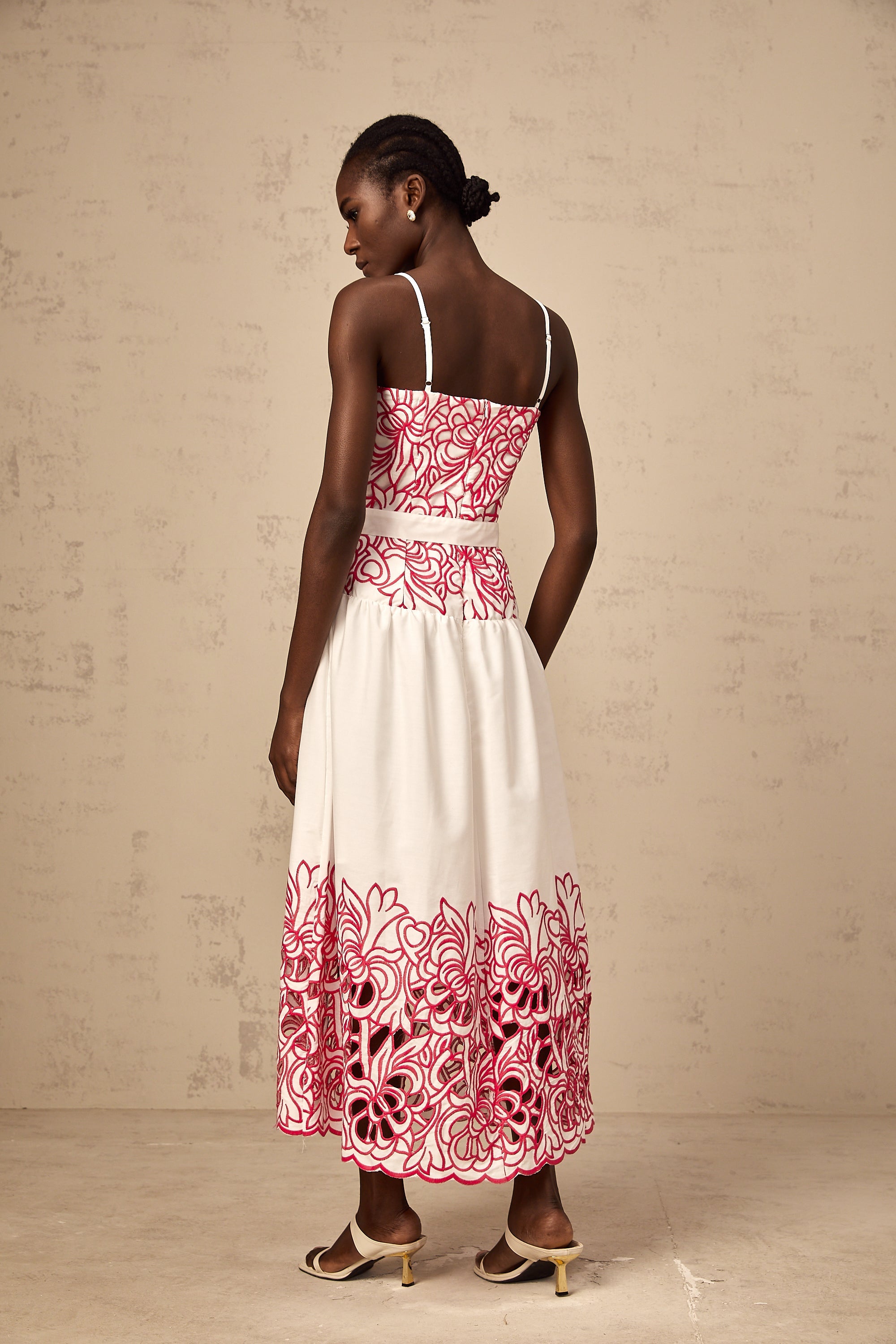 Béatrice pink cut-out embroidered midi dress (Final Sale-US Only)